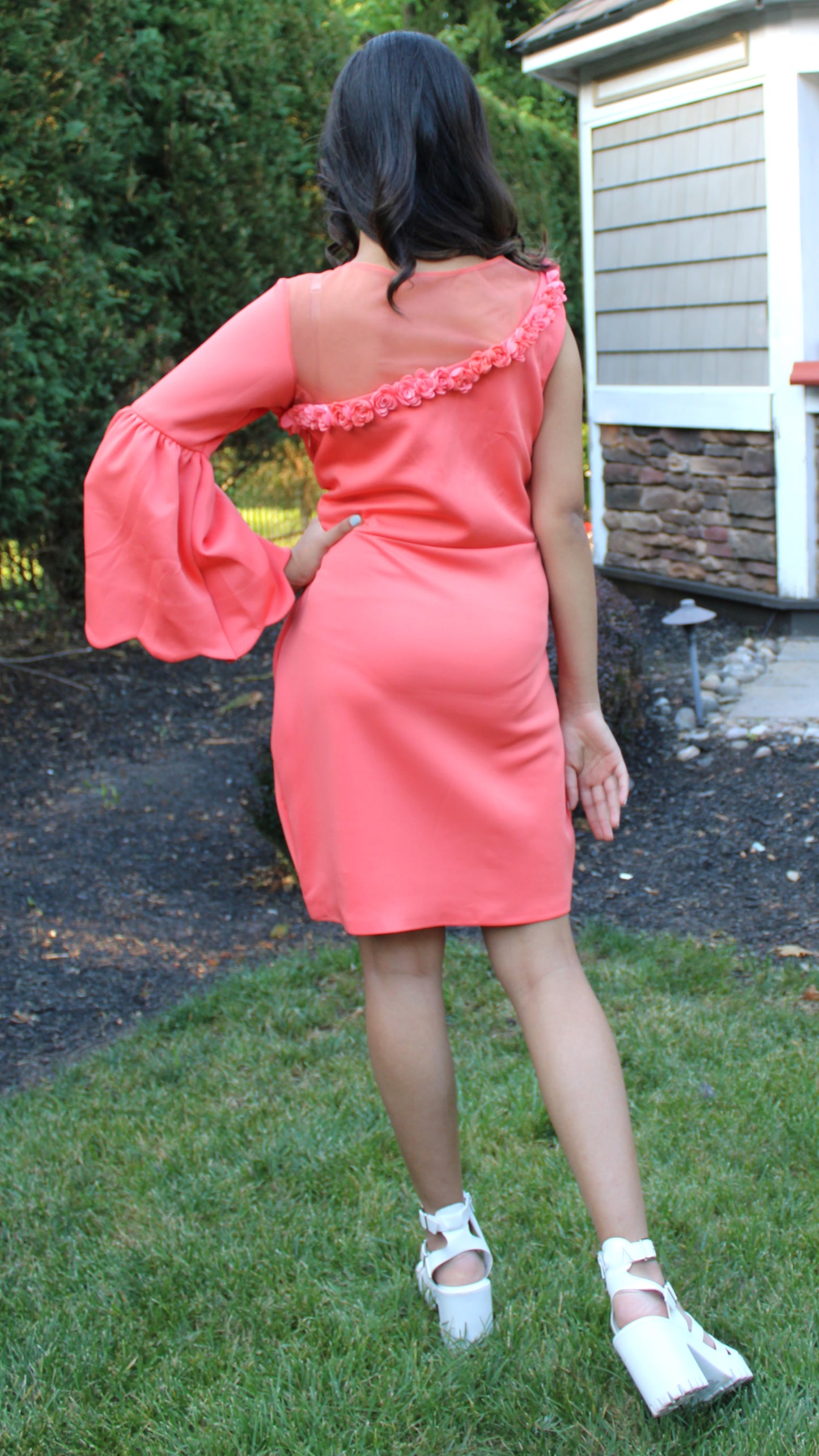 Maharani's Designer Silk/Net Evening Dress - Orange (S)