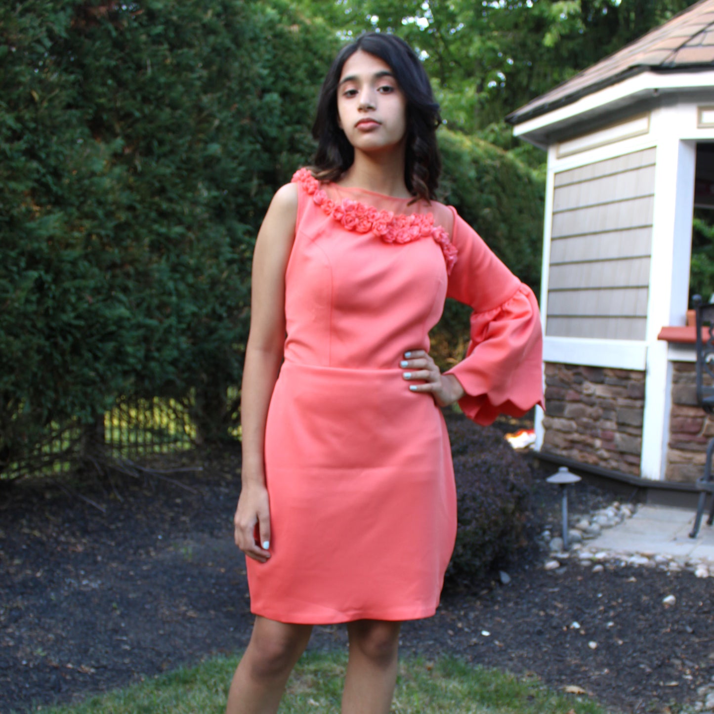 Maharani's Designer Silk/Net Evening Dress - Orange (S)