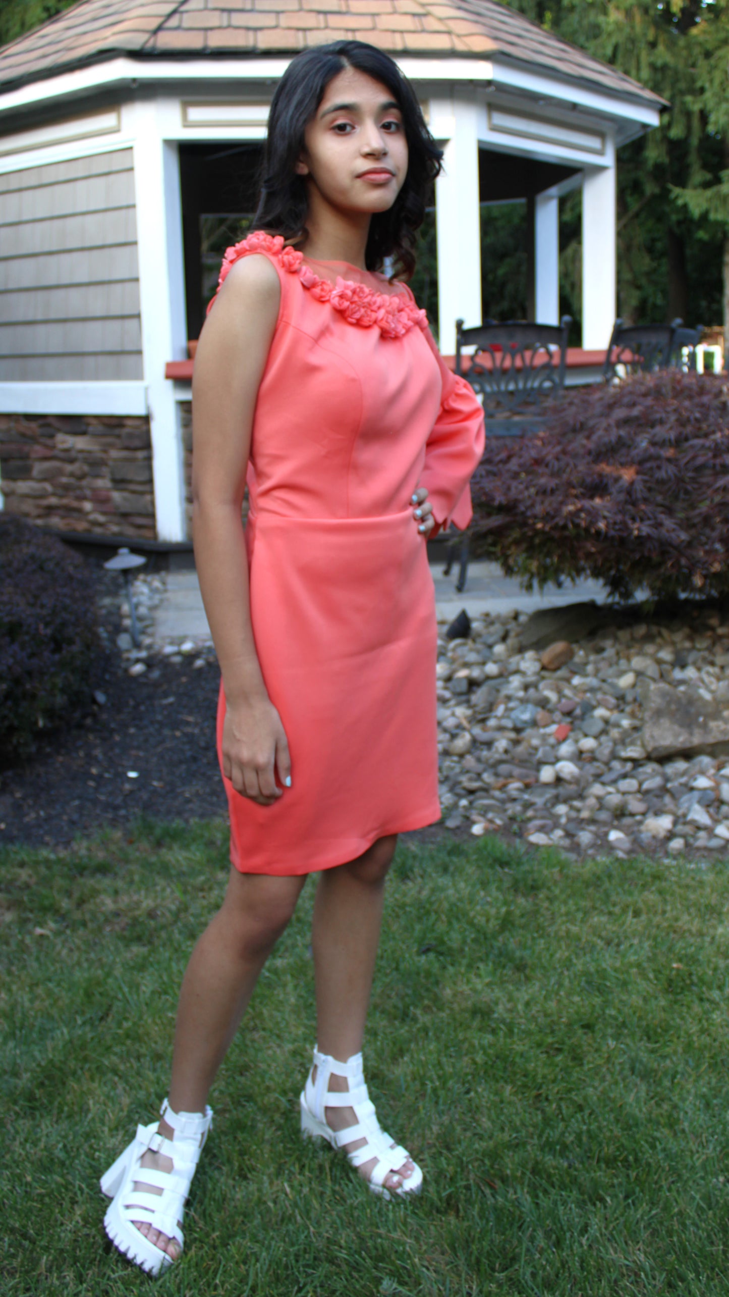 Maharani's Designer Silk/Net Evening Dress - Orange (S)