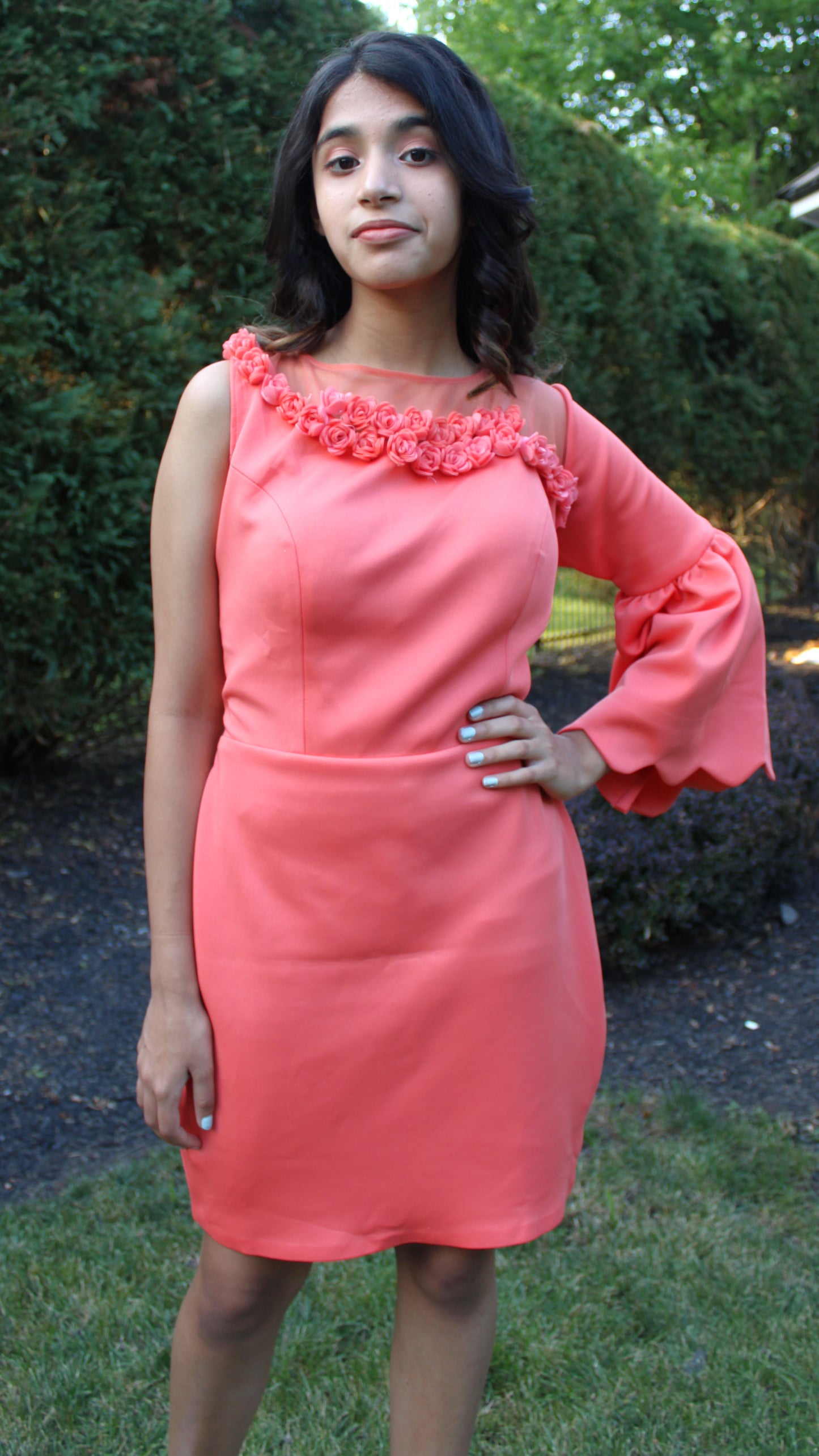 Maharani's Designer Silk/Net Evening Dress - Orange (S)