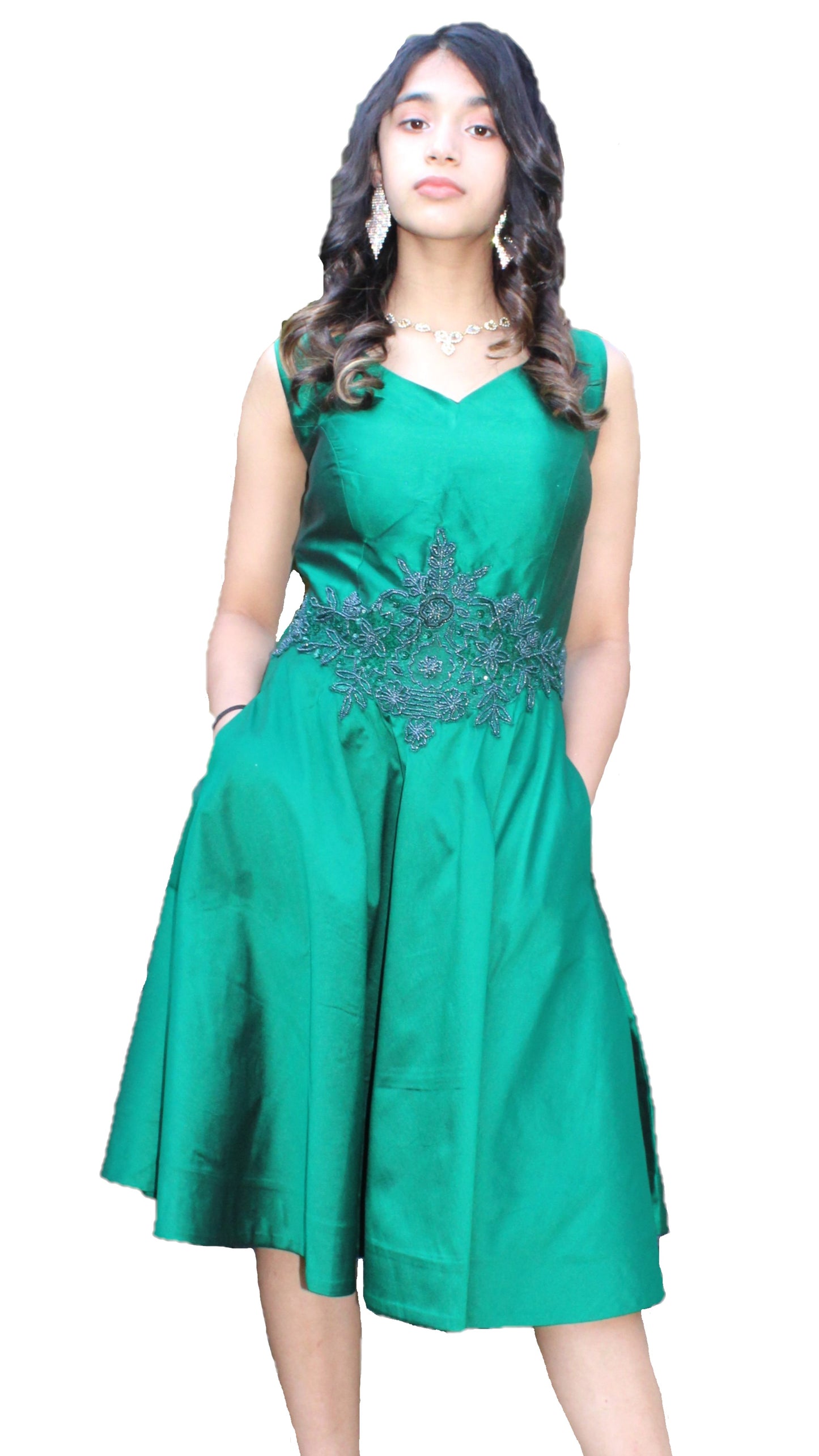 Maharani's Designer Silk Evening Dress - Wine or Emerald Green (M)