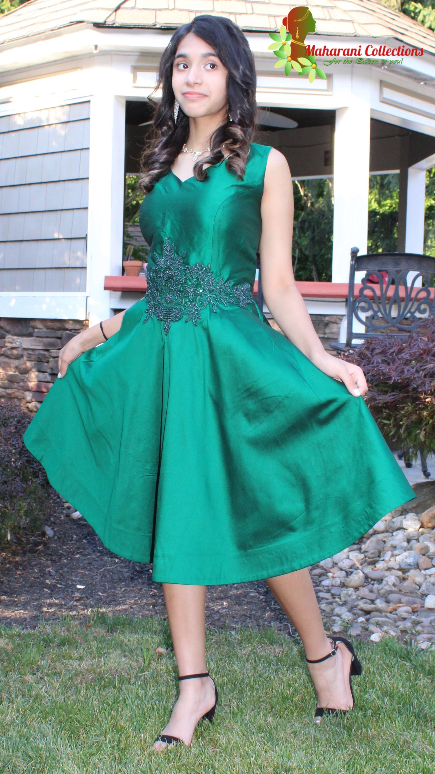 Maharani's Designer Silk Evening Dress - Wine or Emerald Green (M)