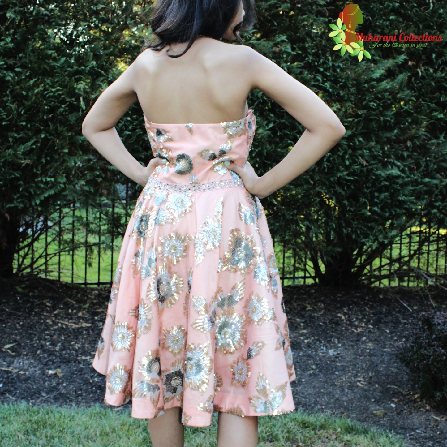 Maharani's Designer Silk and Net Evening Dress - Peach (S)