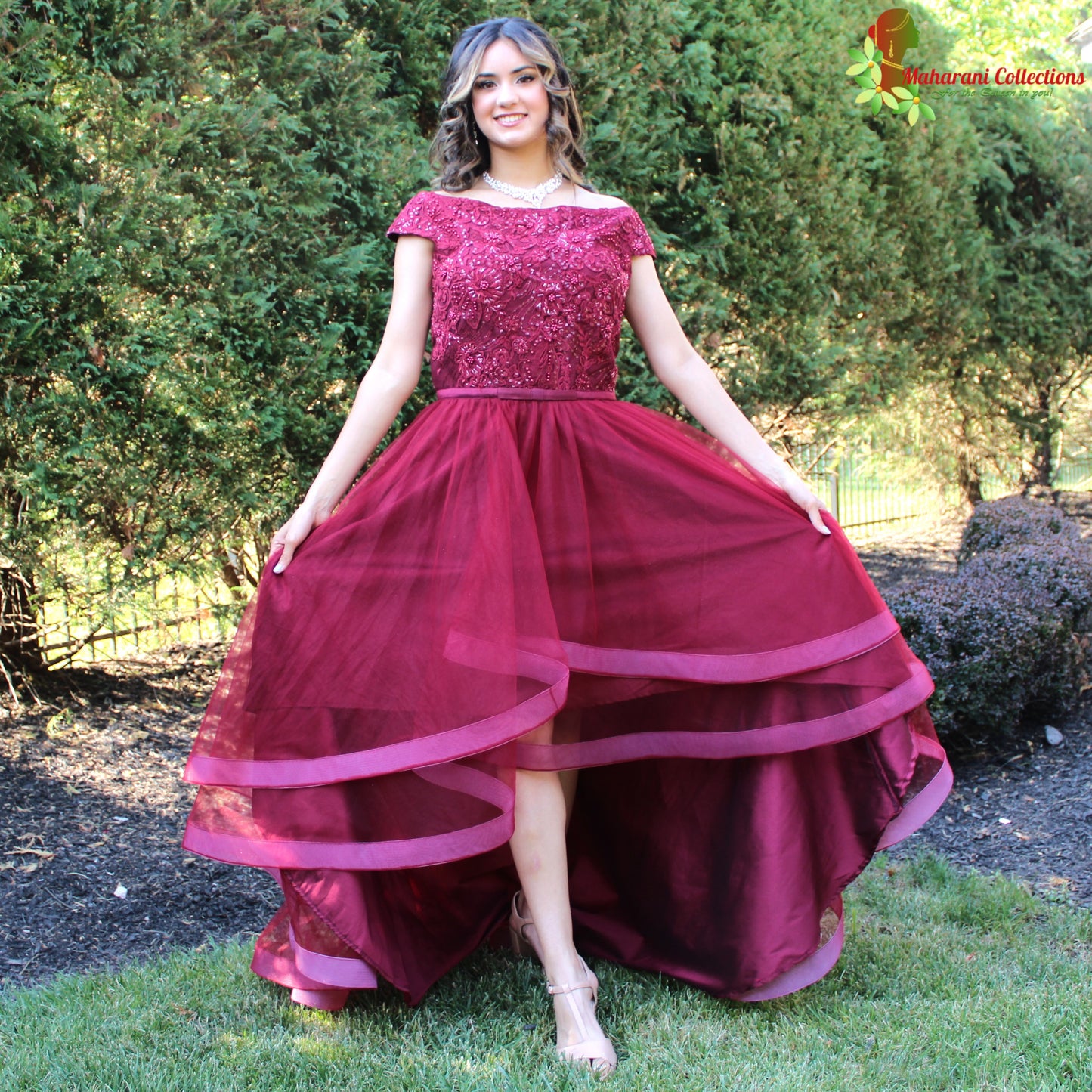 Maharani's Designer Flared Ball/Gala Gown - Maroon (M)