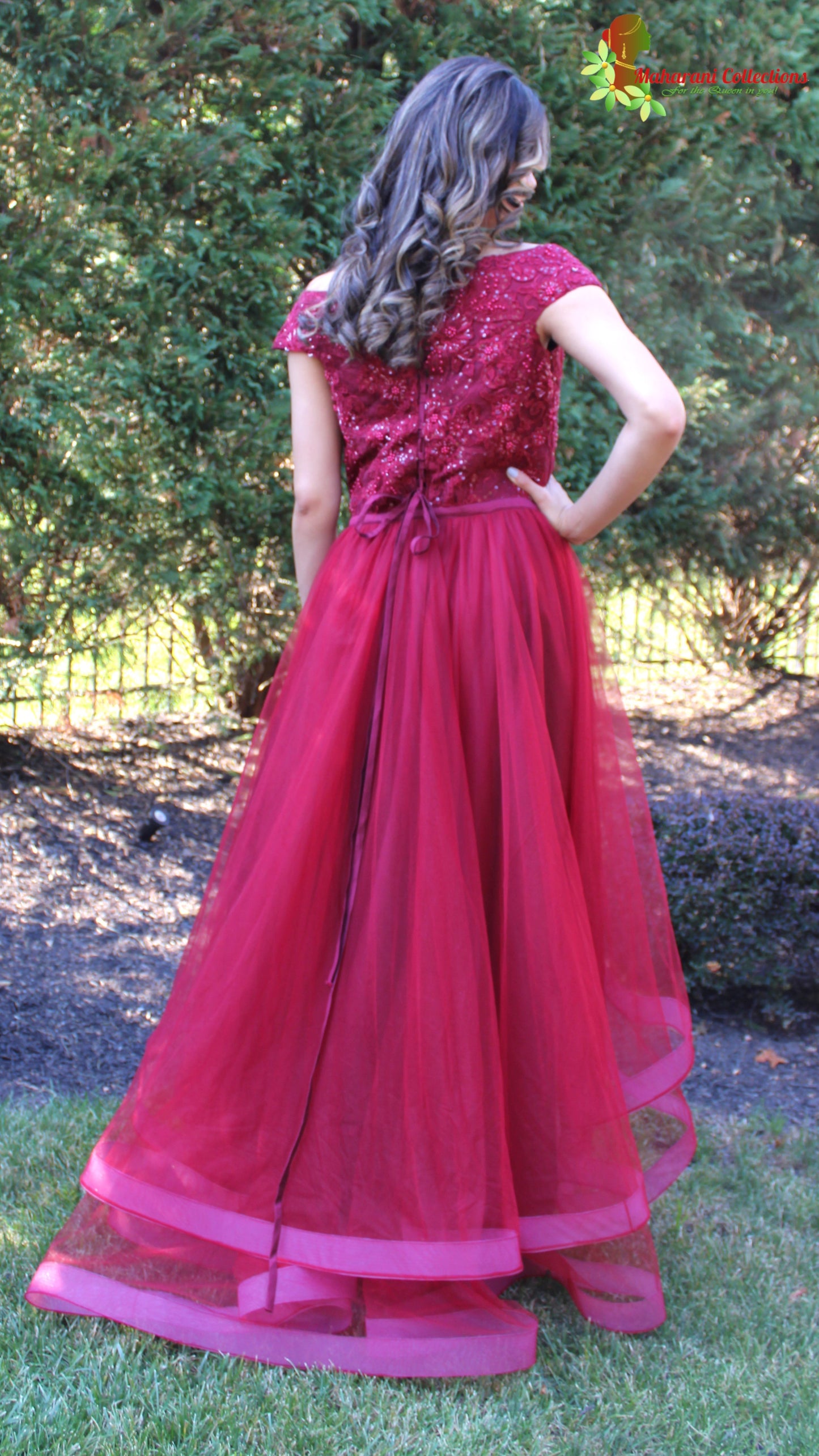 Maharani's Designer Flared Ball/Gala Gown - Maroon (M)