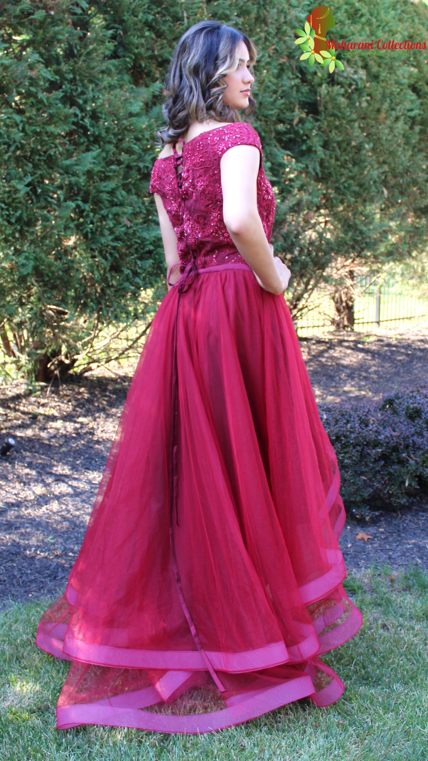 Maharani's Designer Flared Ball/Gala Gown - Maroon (M)