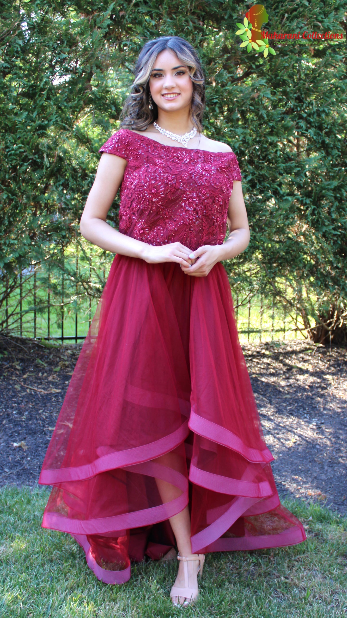 Maharani's Designer Flared Ball/Gala Gown - Maroon (M)