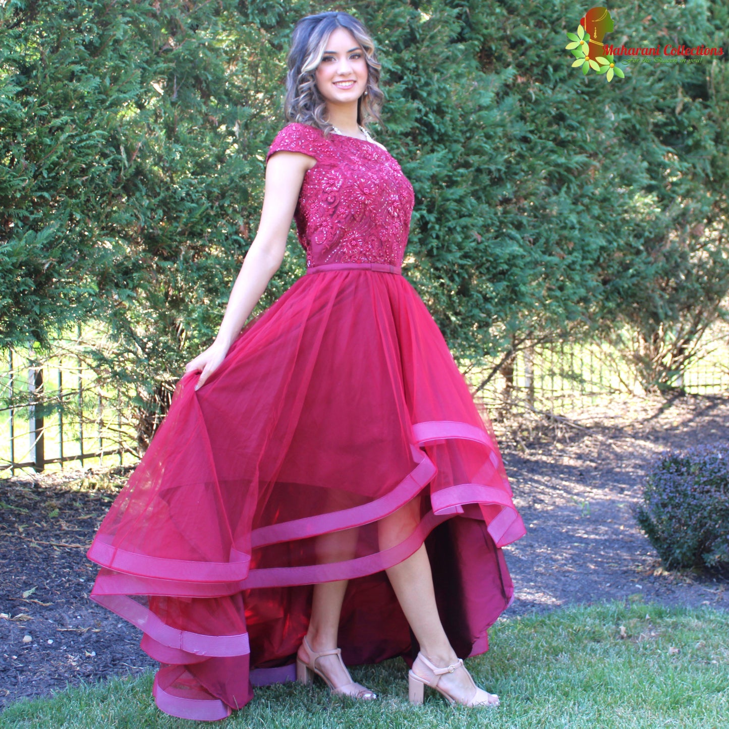 Maharani's Designer Flared Ball/Gala Gown - Maroon (M)