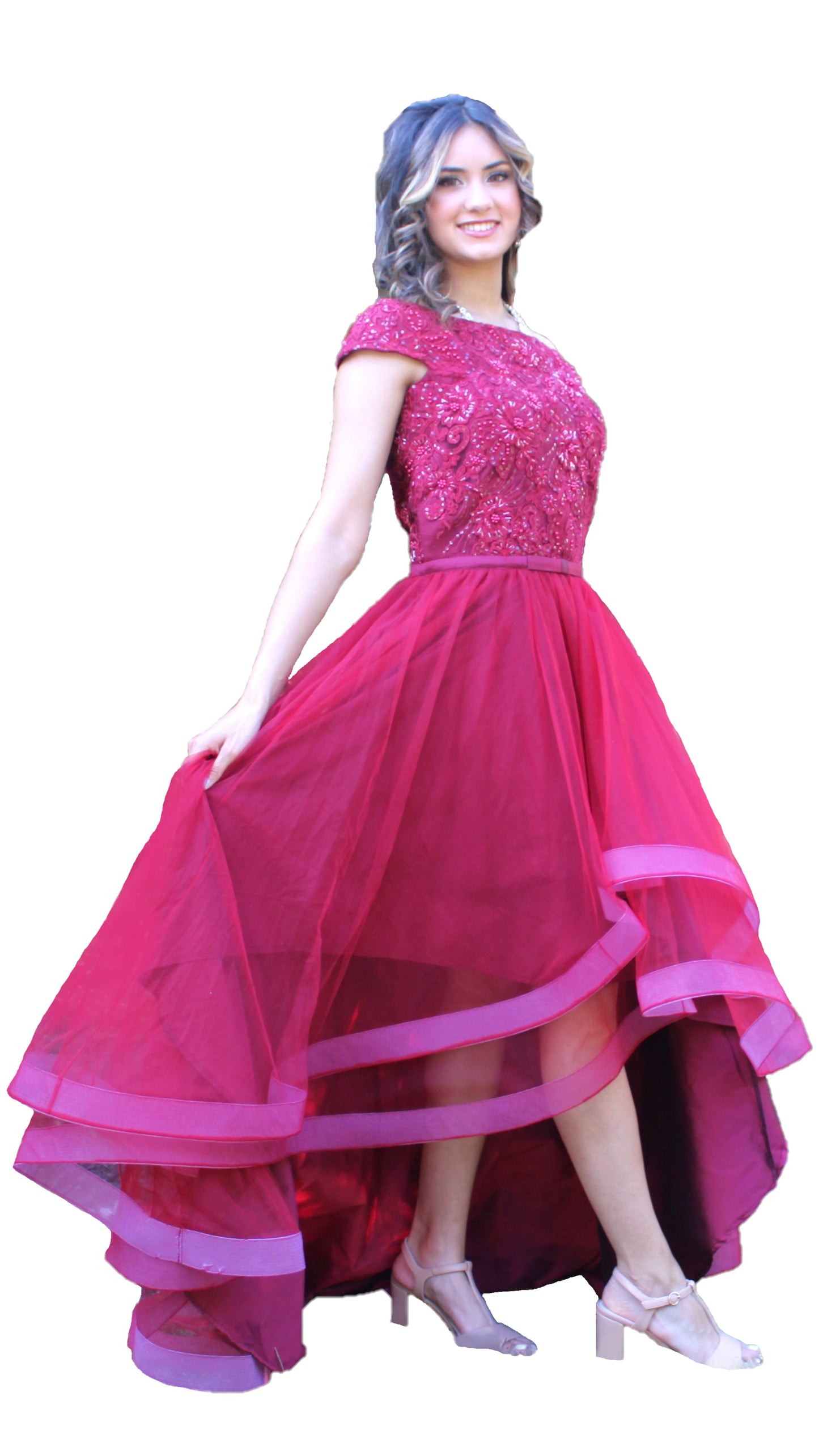 Maharani's Designer Flared Ball/Gala Gown - Maroon (M)