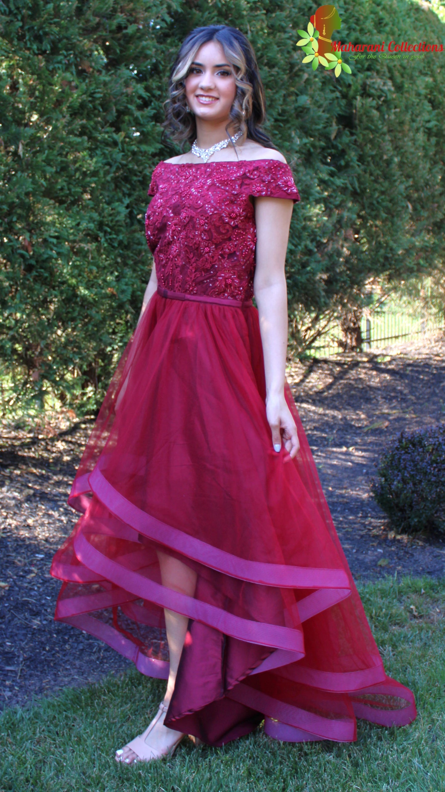 Maharani's Designer Flared Ball/Gala Gown - Maroon (M)