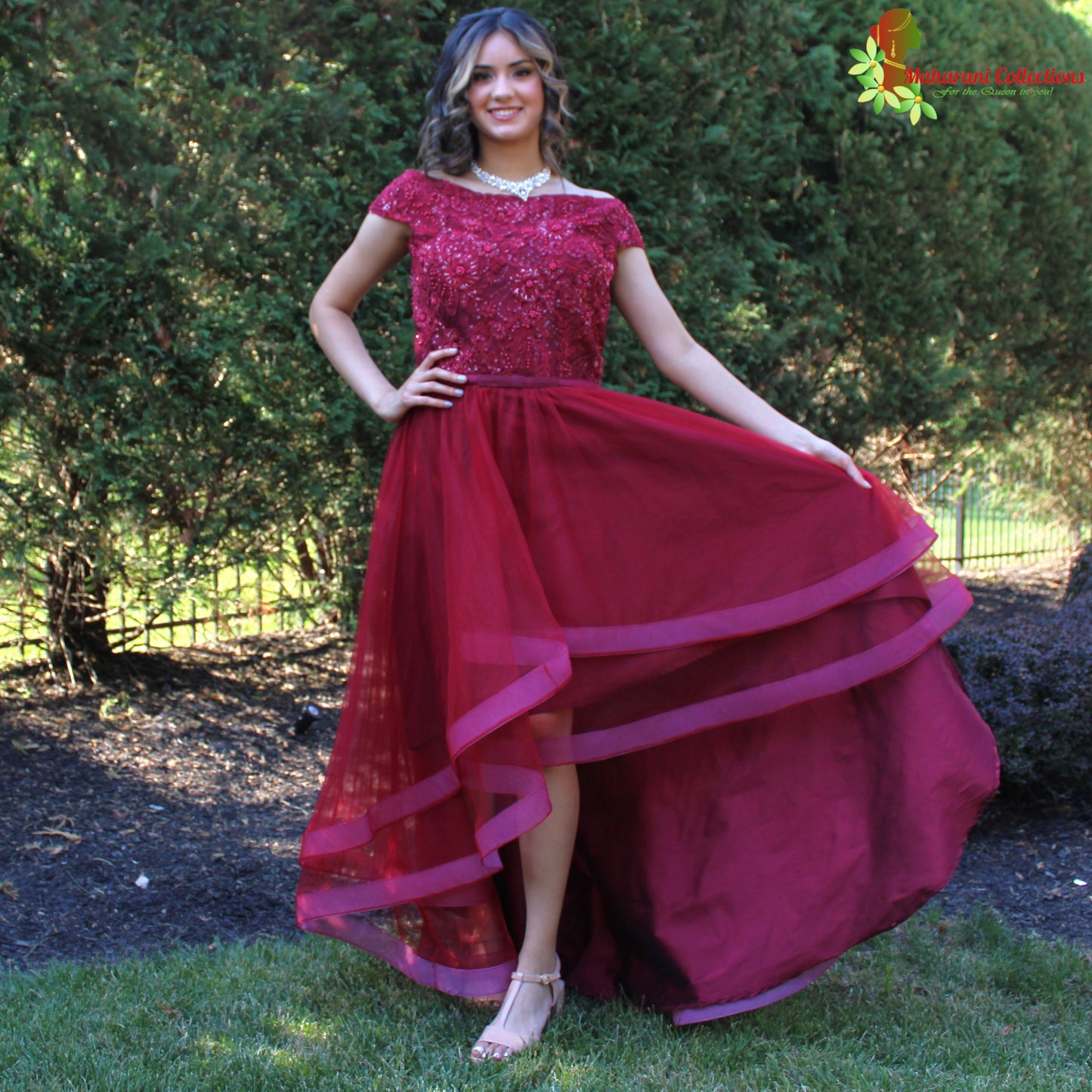 Maharani's Designer Flared Ball/Gala Gown - Maroon (M)