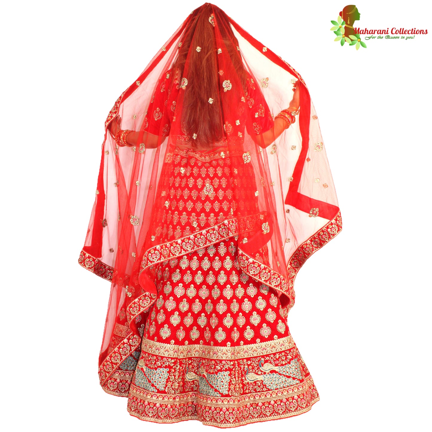 Maharani's Designer Bridal Lehenga - Stunning Red in Velvet (L)