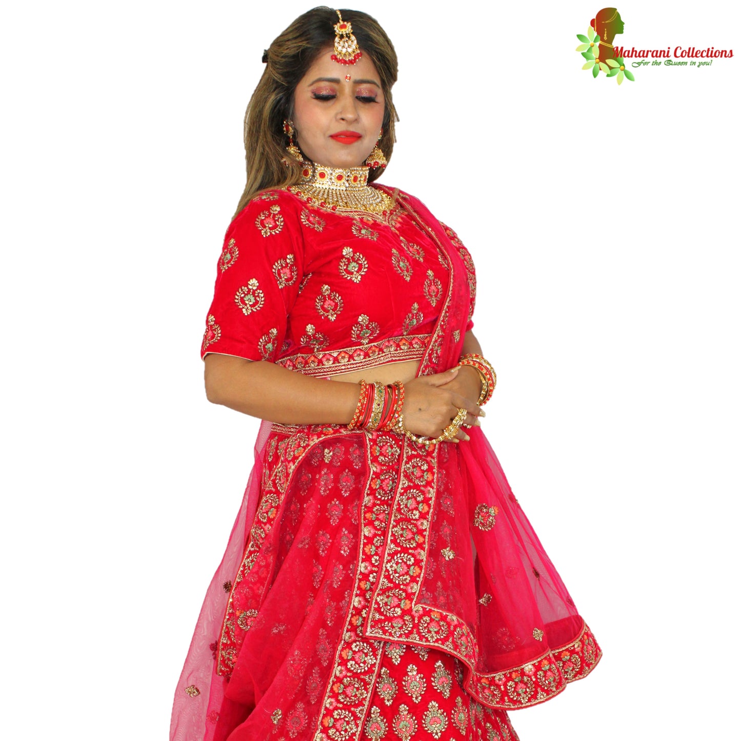 Maharani's Designer Bridal Lehenga - Deep Pink in Velvet (M)