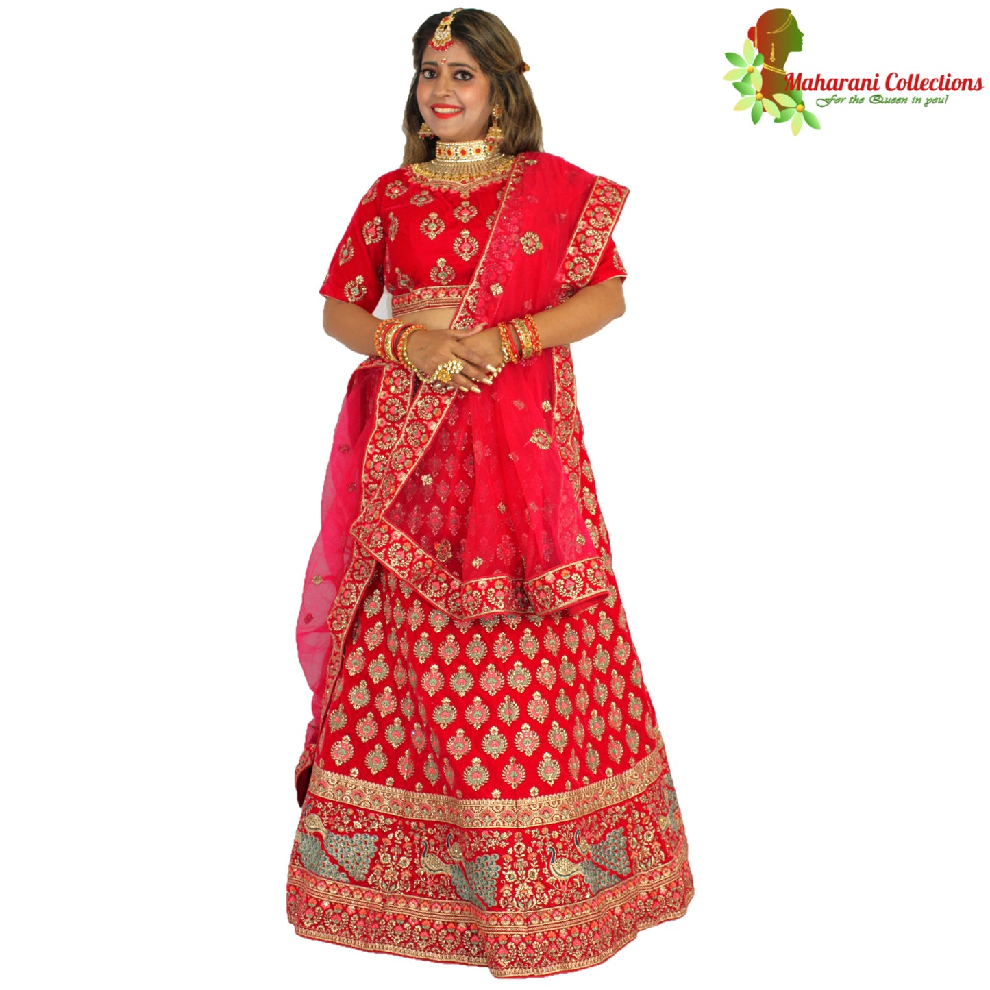 Maharani's Designer Bridal Lehenga - Deep Pink in Velvet (M)