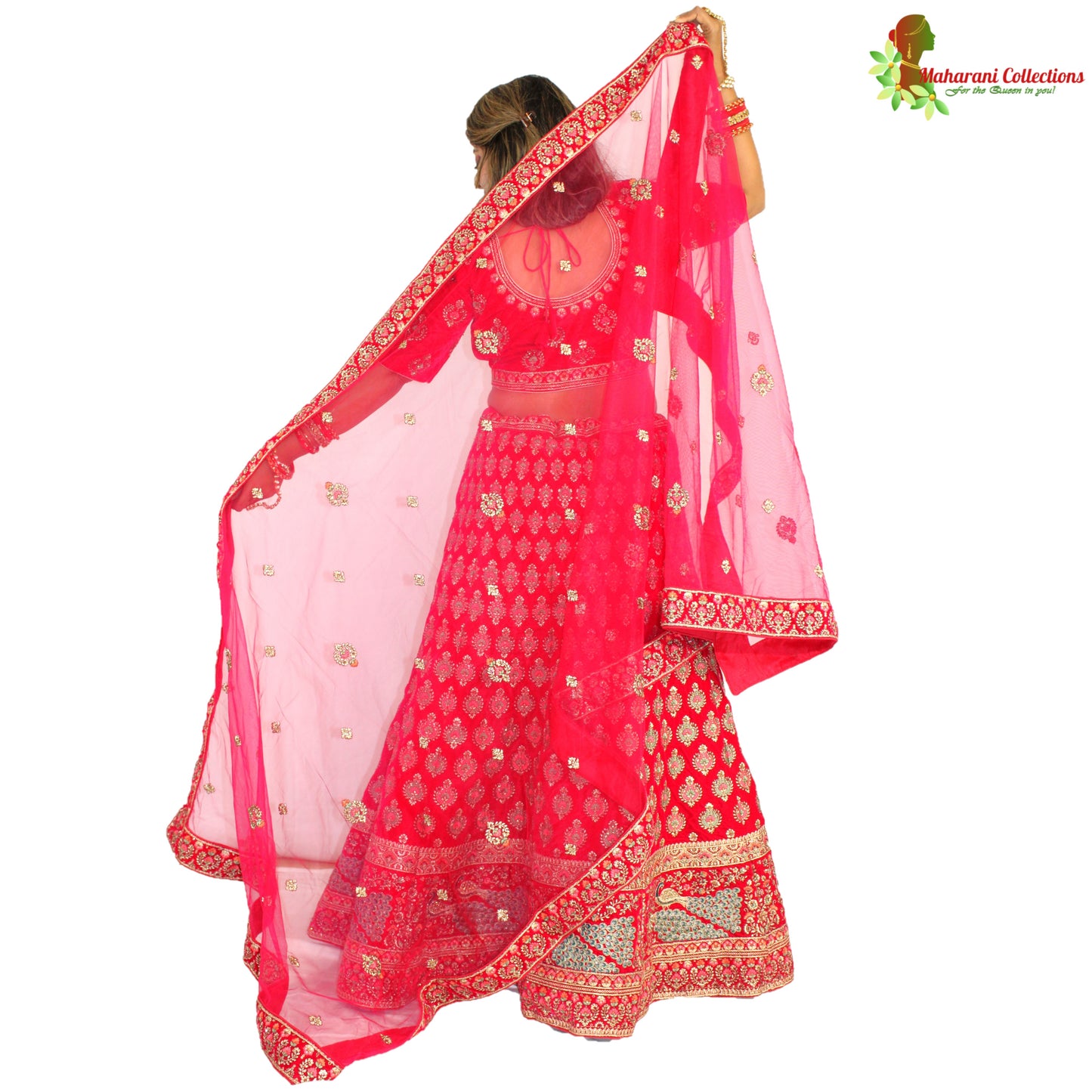 Maharani's Designer Bridal Lehenga - Deep Pink in Velvet (M)
