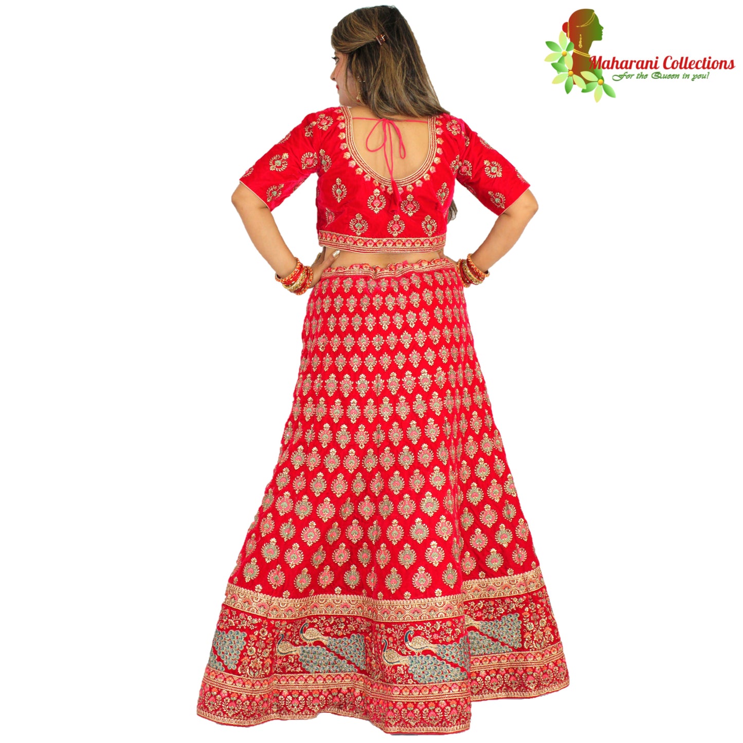 Maharani's Designer Bridal Lehenga - Deep Pink in Velvet (M)