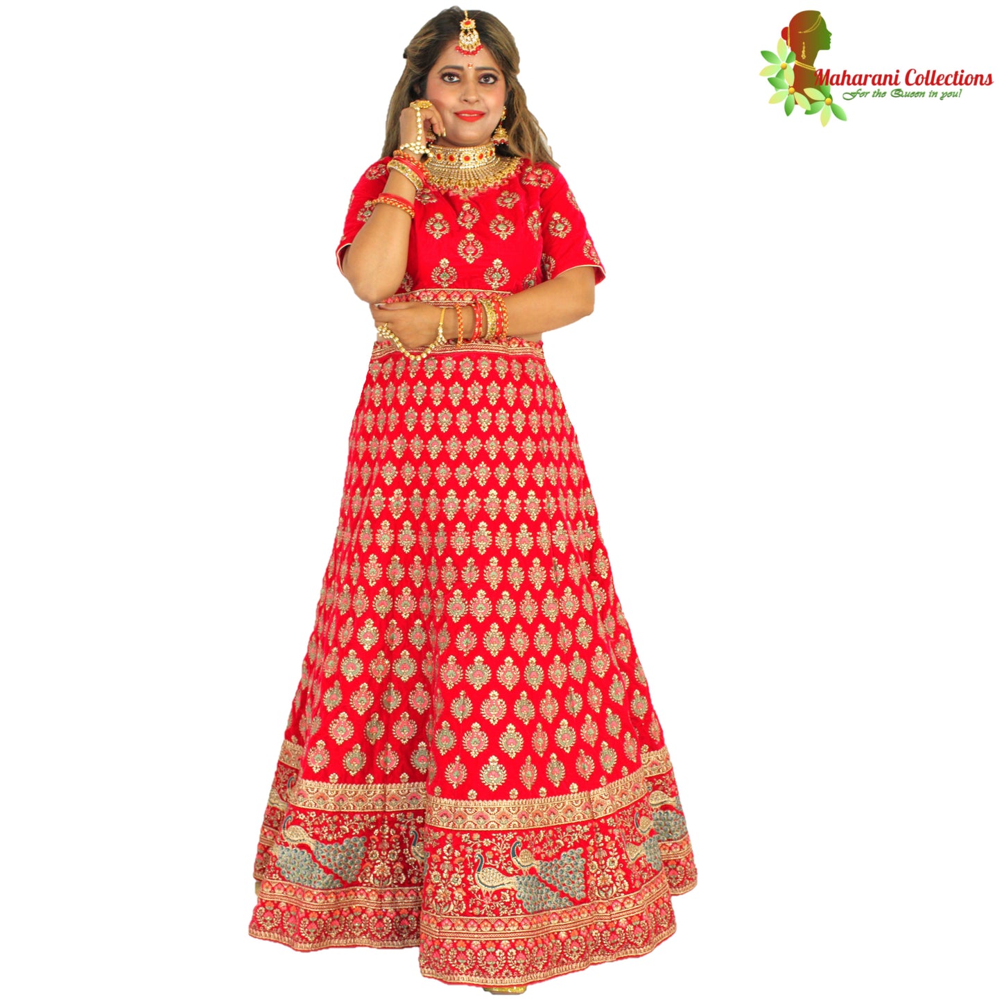 Maharani's Designer Bridal Lehenga - Deep Pink in Velvet (M)