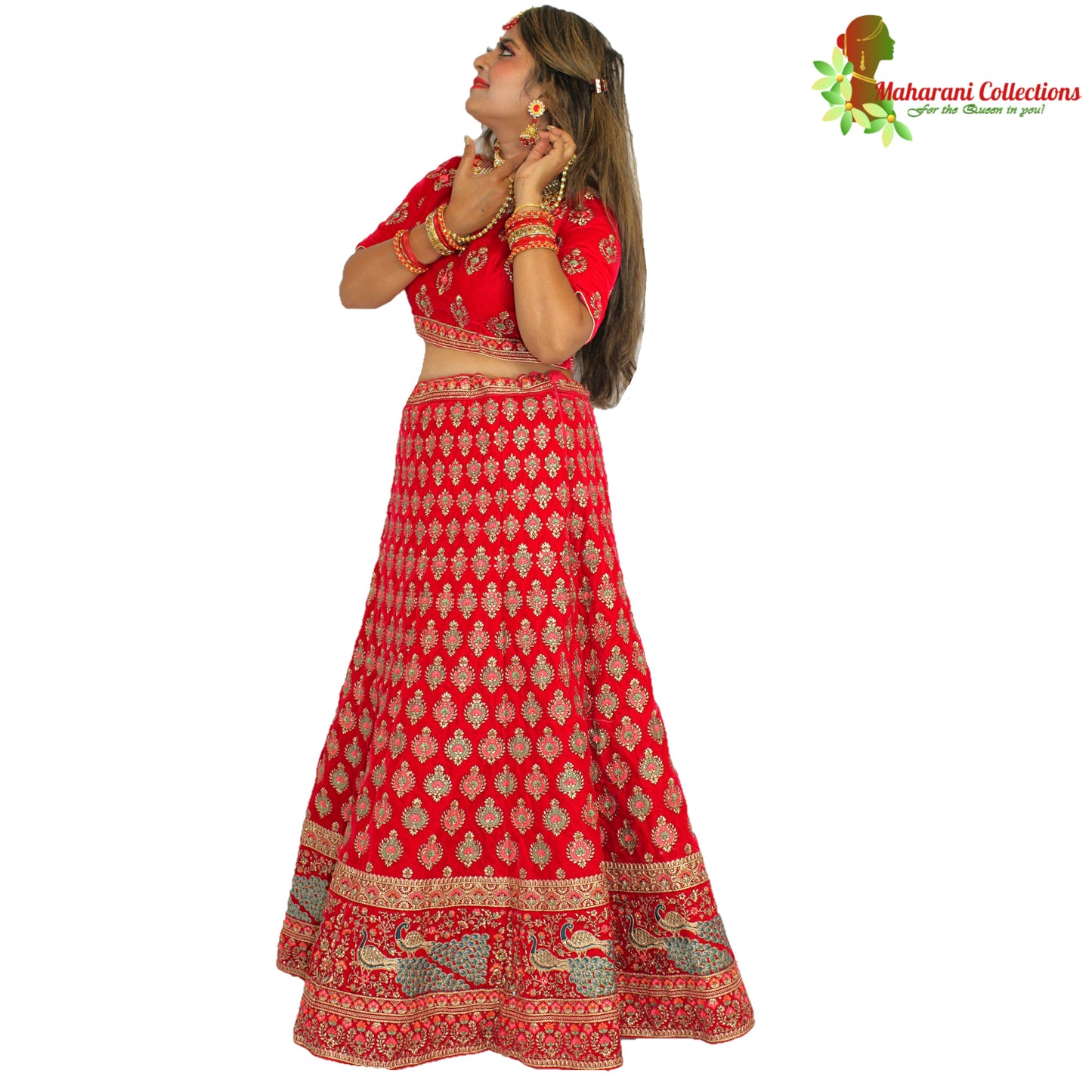 Maharani's Designer Bridal Lehenga - Deep Pink in Velvet (M)