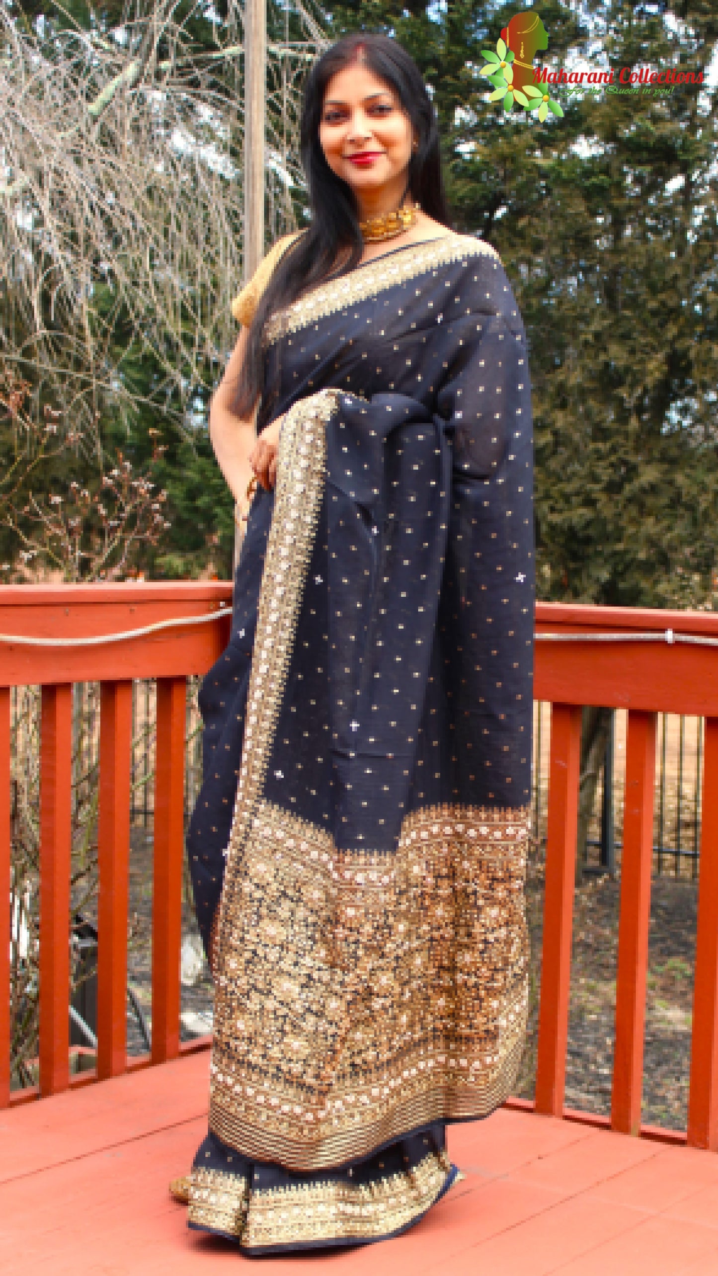 Maharani's Pure Banarasi Georgette Saree - Black (with Stitched Petticoat)