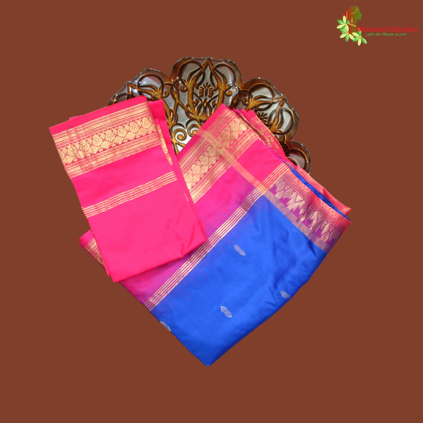 Maharani's Pure Banarasi Silk Saree - Robin Blue (with stitched Petticoat)