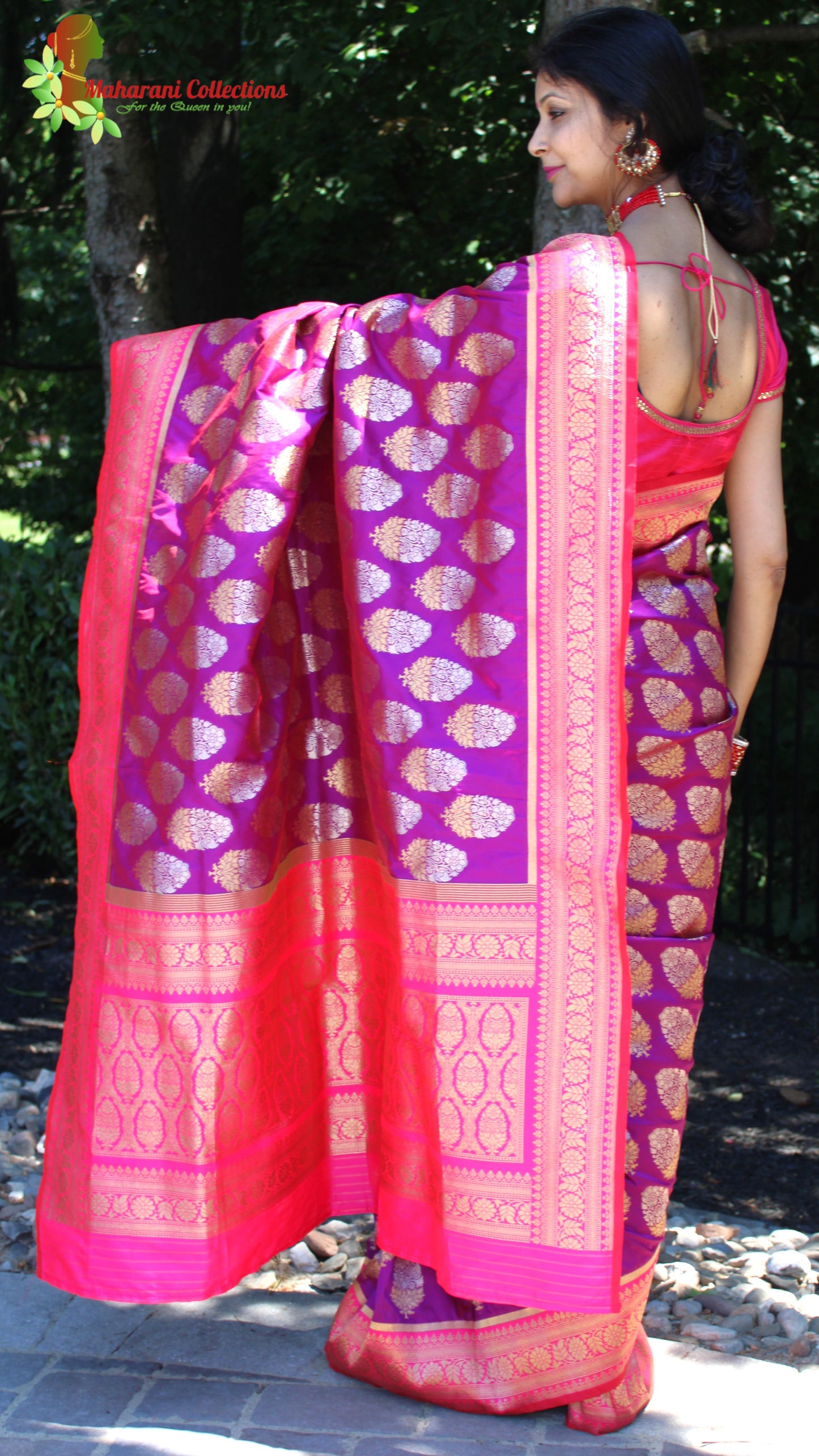Maharani's Pure Banarasi Silk Saree - Purple (with stitched Blouse and Petticoat)