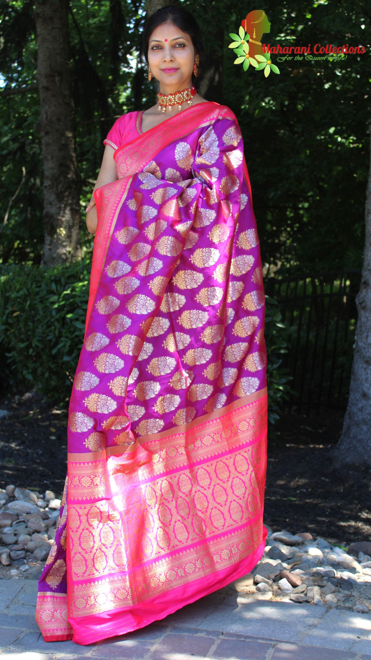 Maharani's Pure Banarasi Silk Saree - Purple (with stitched Blouse and Petticoat)