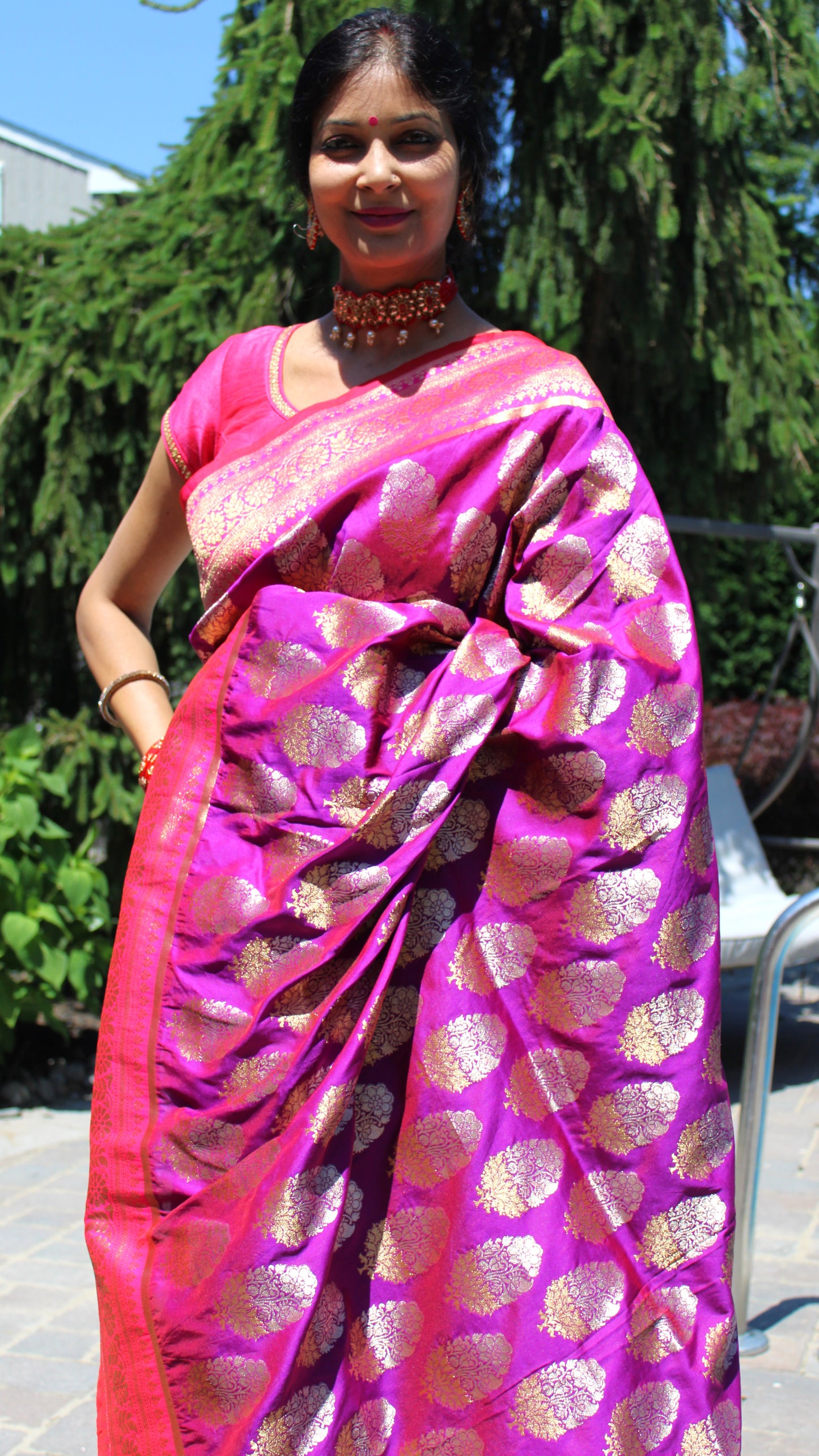 Maharani's Pure Banarasi Silk Saree - Purple (with stitched Blouse and Petticoat)
