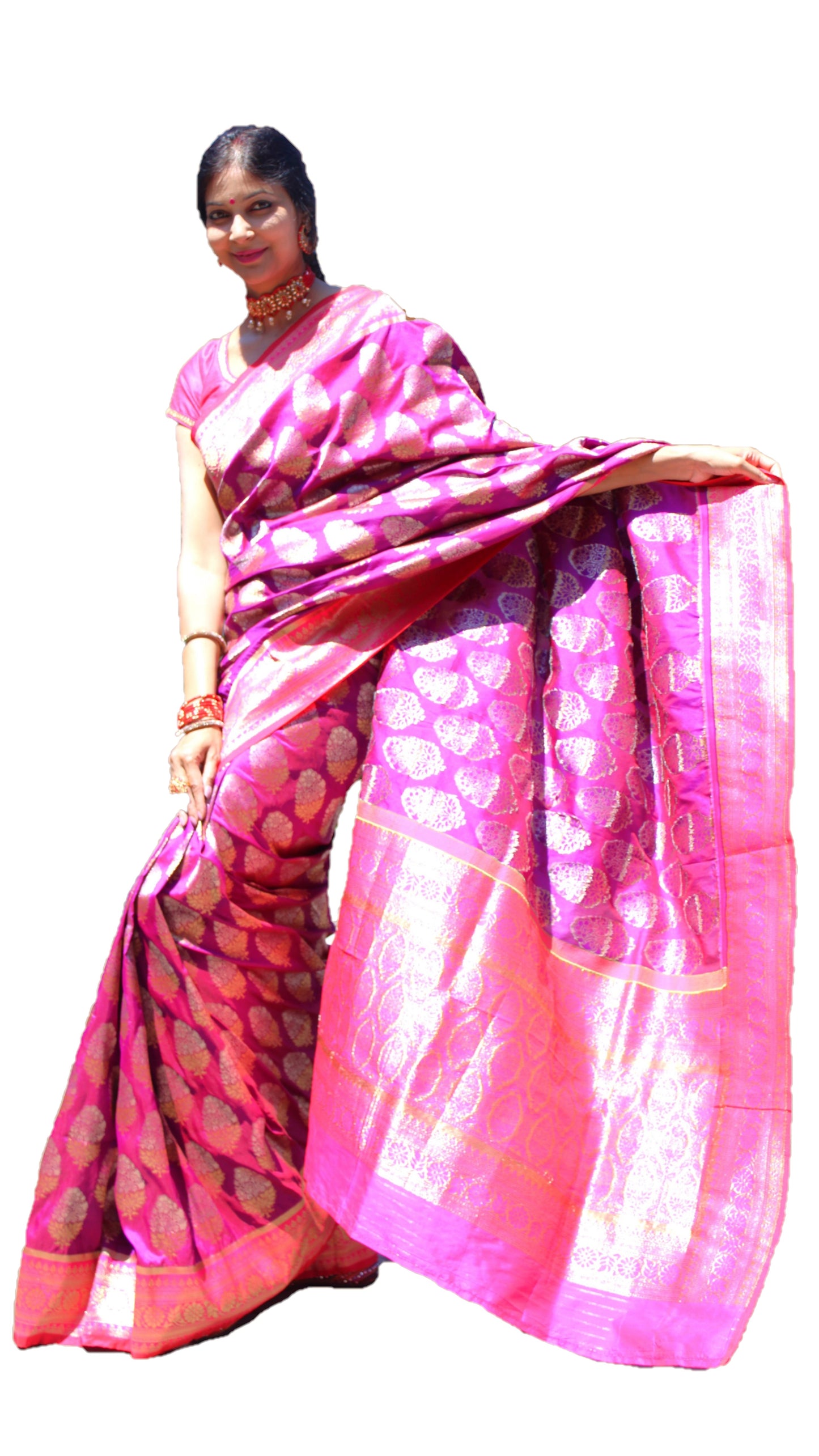 Maharani's Pure Banarasi Silk Saree - Purple (with stitched Blouse and Petticoat)
