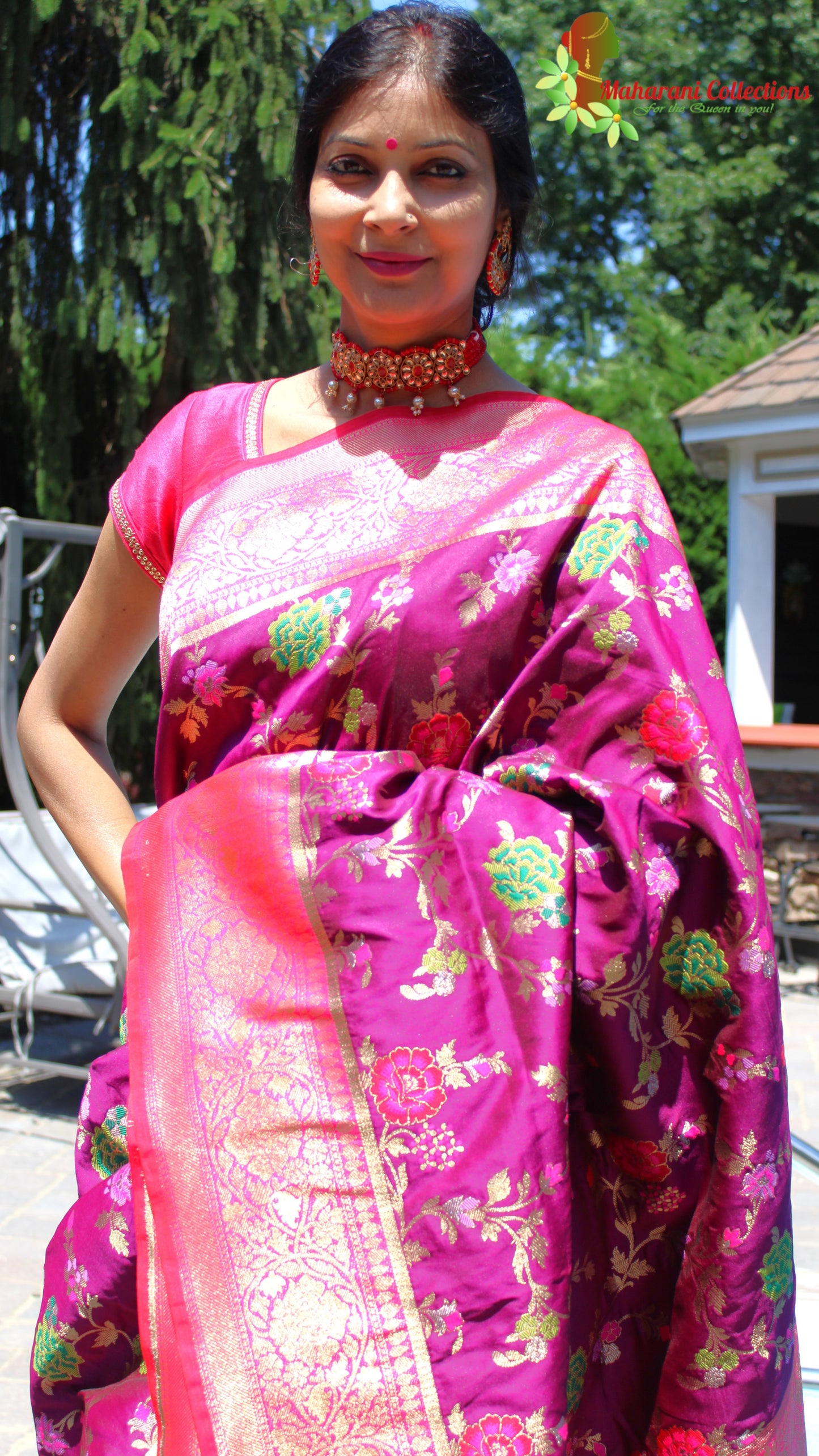 Maharani's Pure Banarasi Silk Saree - Purple/Wine (with stitched Blouse and Petticoat)