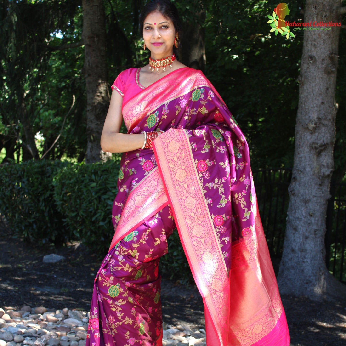 Maharani's Pure Banarasi Silk Saree - Purple/Wine (with stitched Blouse and Petticoat)