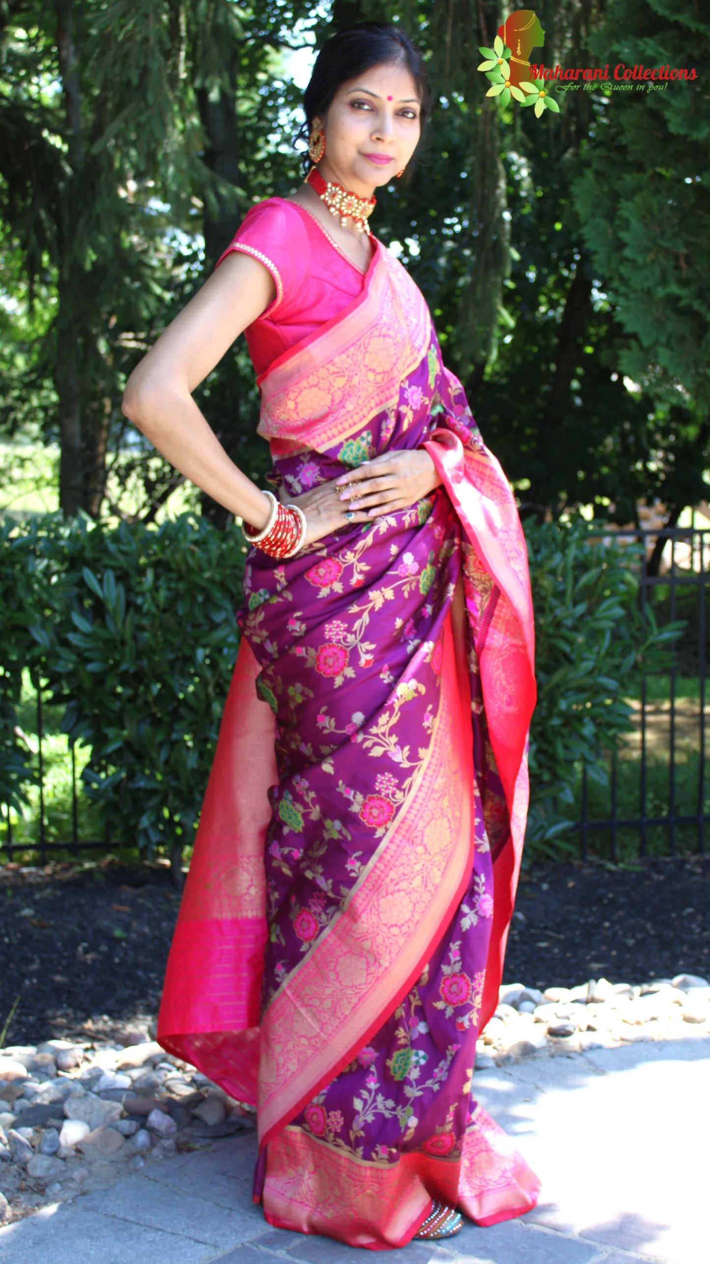 Maharani's Pure Banarasi Silk Saree - Purple/Wine (with stitched Blouse and Petticoat)