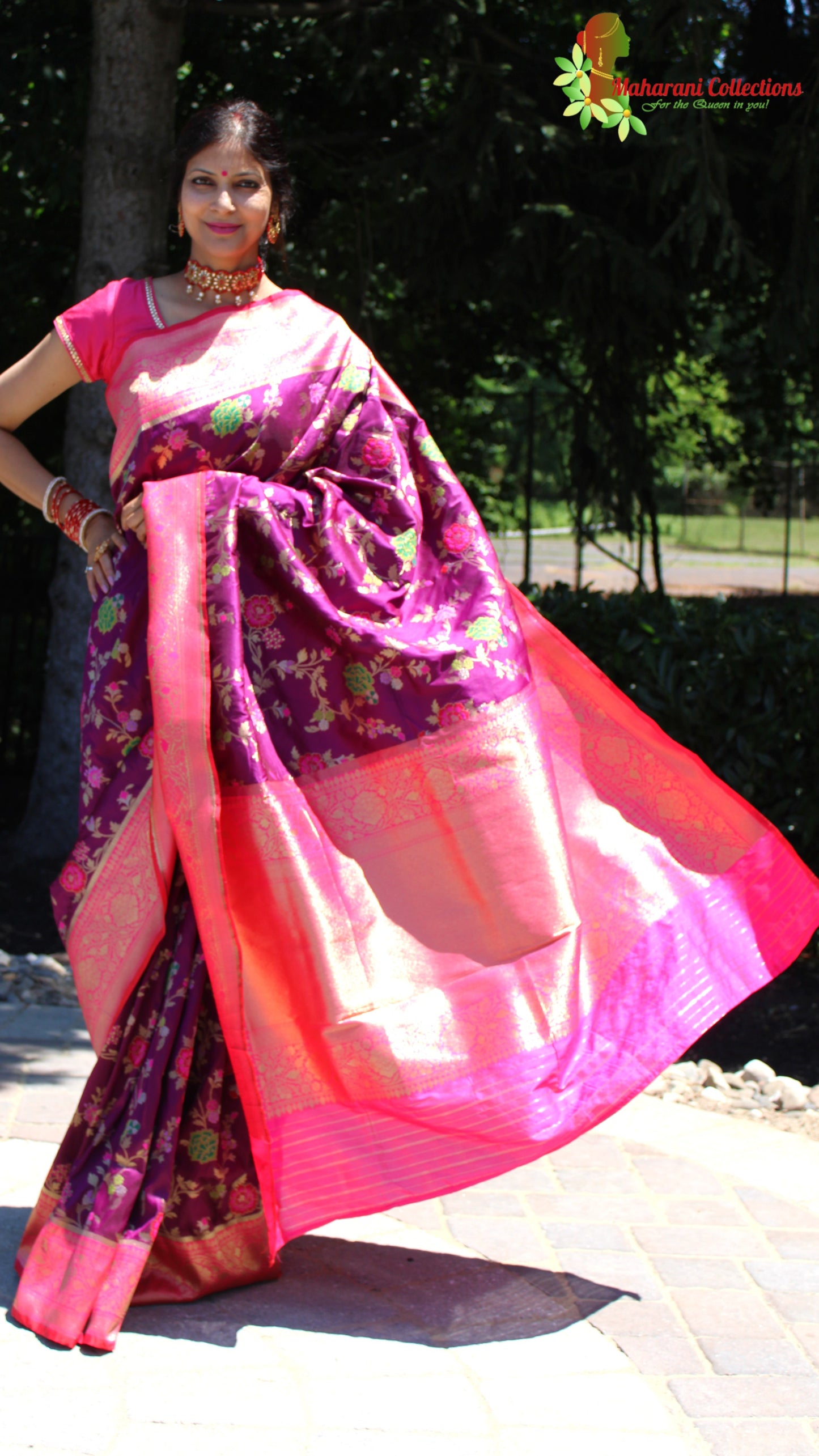 Maharani's Pure Banarasi Silk Saree - Purple/Wine (with stitched Blouse and Petticoat)