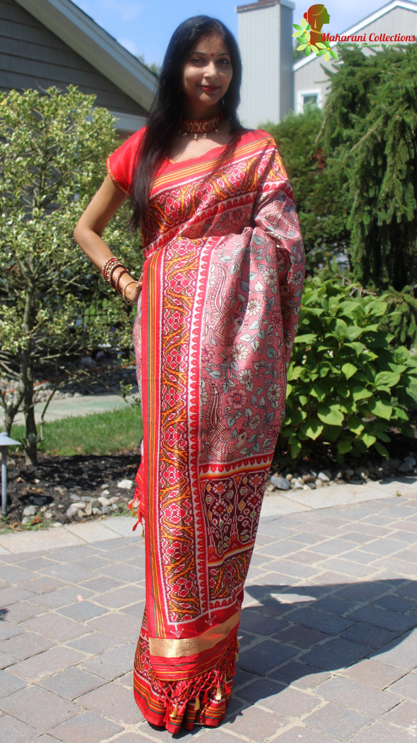 Maharani's Pure Banarasi Silk Saree - Bronze Orange (with stitched Blouse and Petticoat)