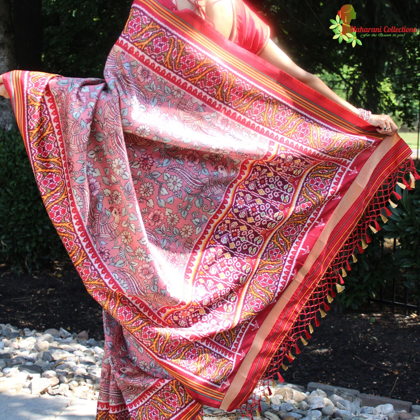 Maharani's Pure Banarasi Silk Saree - Bronze Orange (with stitched Blouse and Petticoat)