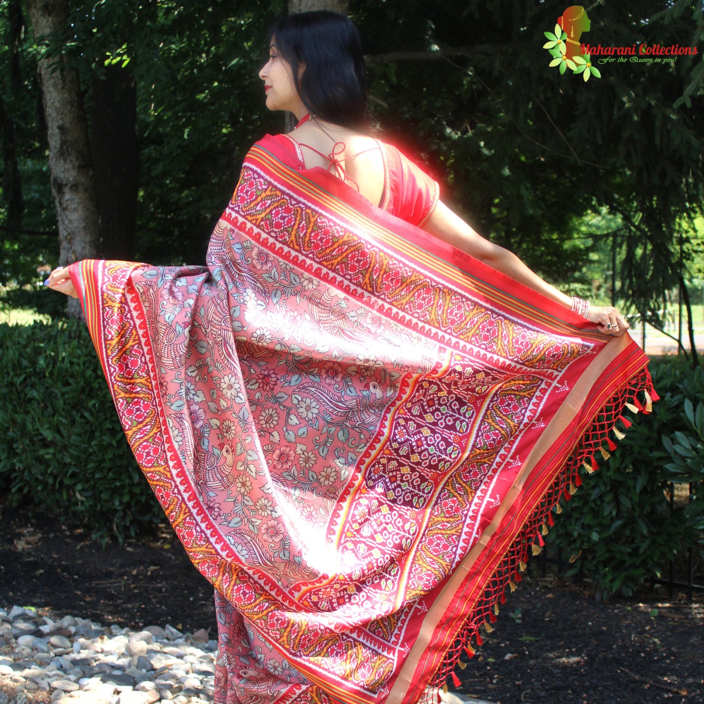 Maharani's Pure Banarasi Silk Saree - Bronze Orange (with stitched Blouse and Petticoat)