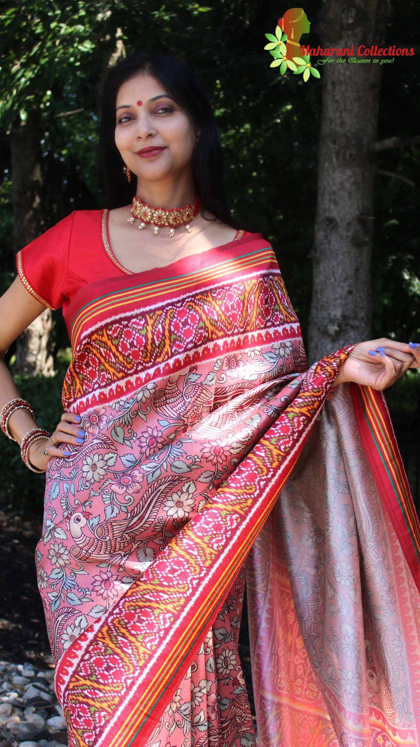 Maharani's Pure Banarasi Silk Saree - Bronze Orange (with stitched Blouse and Petticoat)