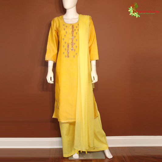 Maharani's Designer Silk Palazzo Suit Set - Yellow (M)