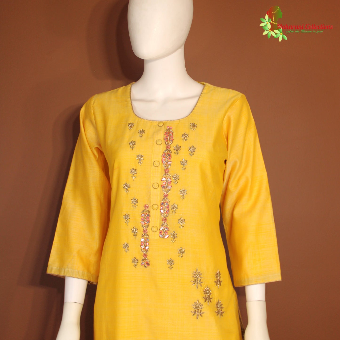 Maharani's Designer Silk Palazzo Suit Set - Yellow (M)