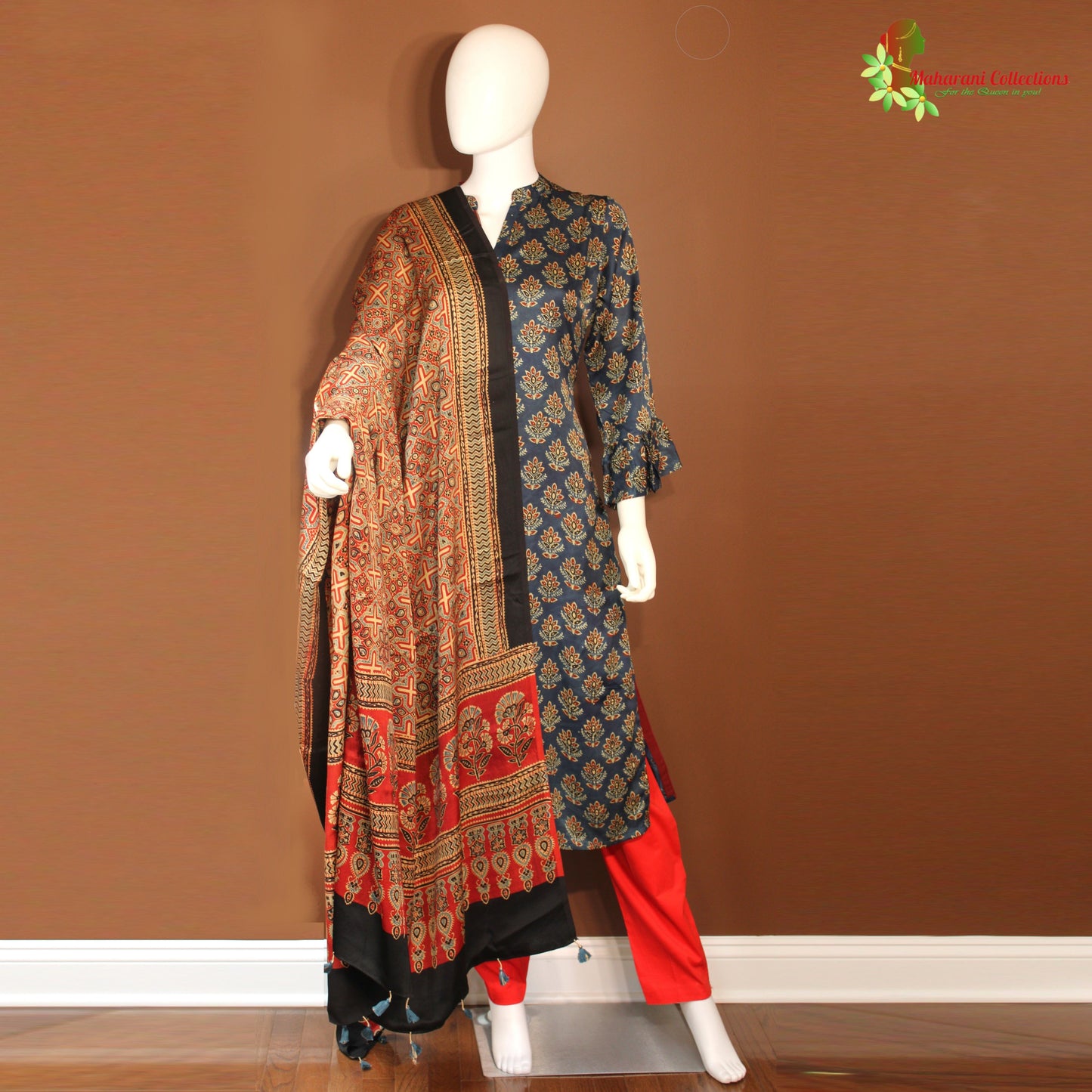 Maharani's Designer Silk Palazzo Suit Set - Blue (L)