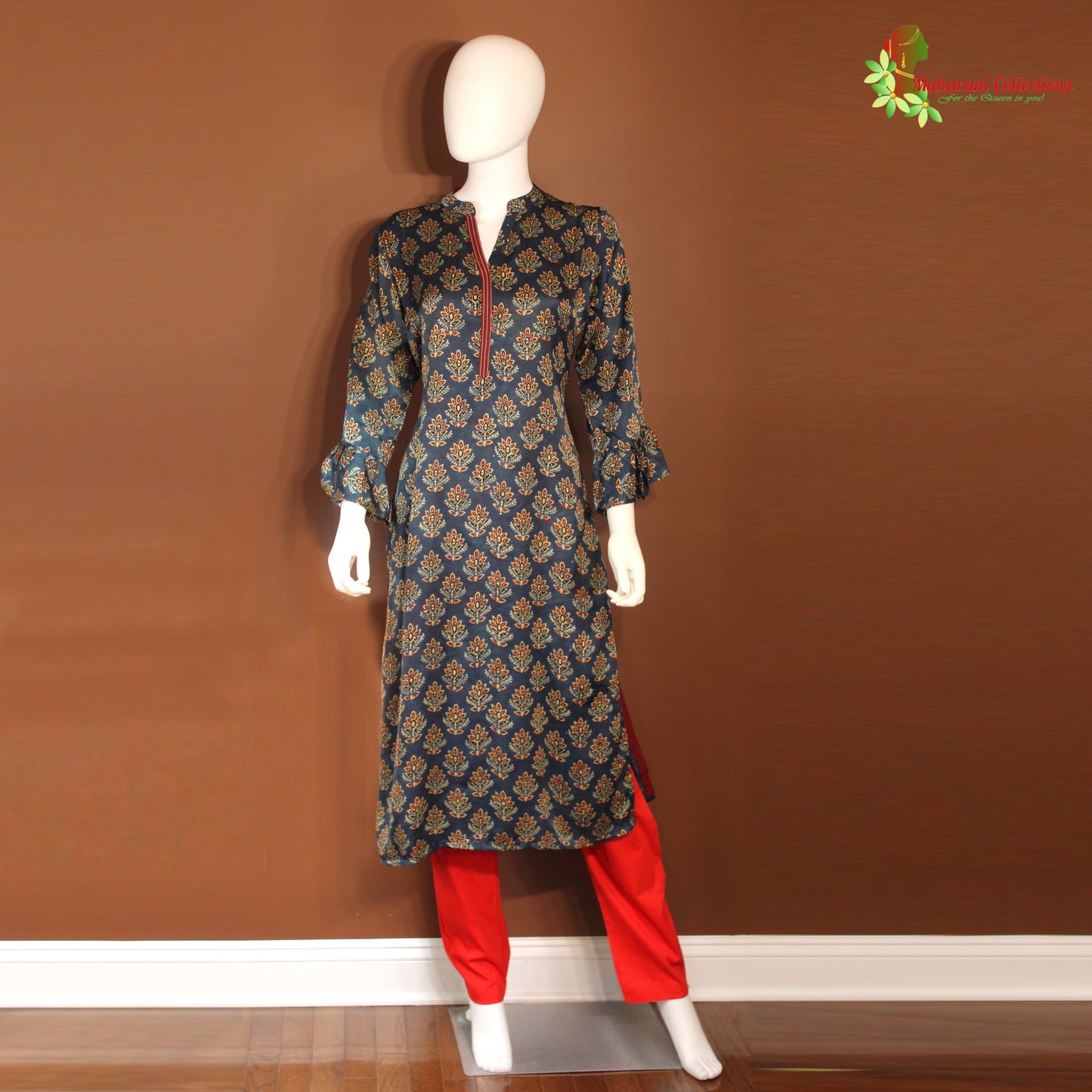 Maharani's Designer Silk Palazzo Suit Set - Blue (L)