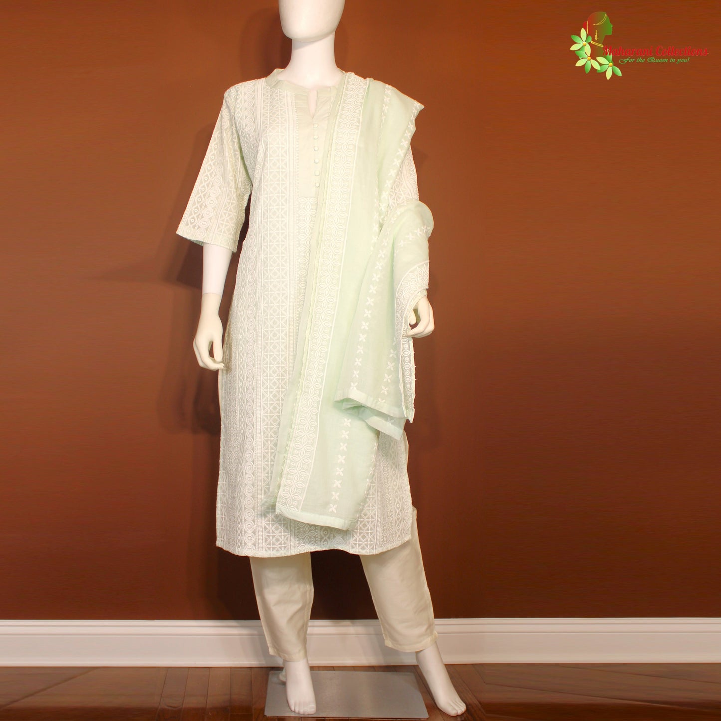 Maharani's Lucknowi Palazzo Suit Set - Sea Green (XL)
