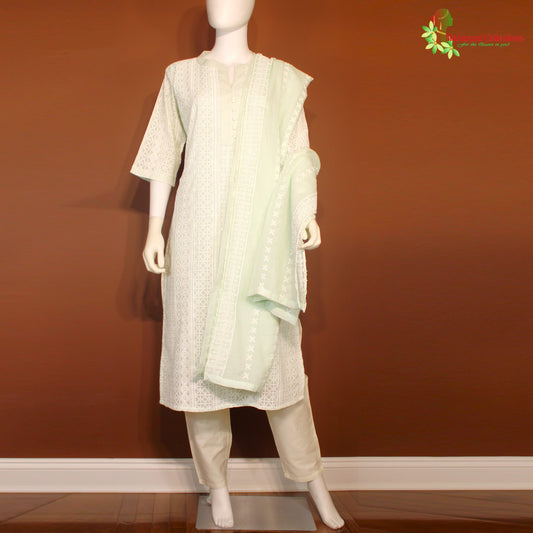 Maharani's Lucknowi Palazzo Suit Set - Sea Green (XL)