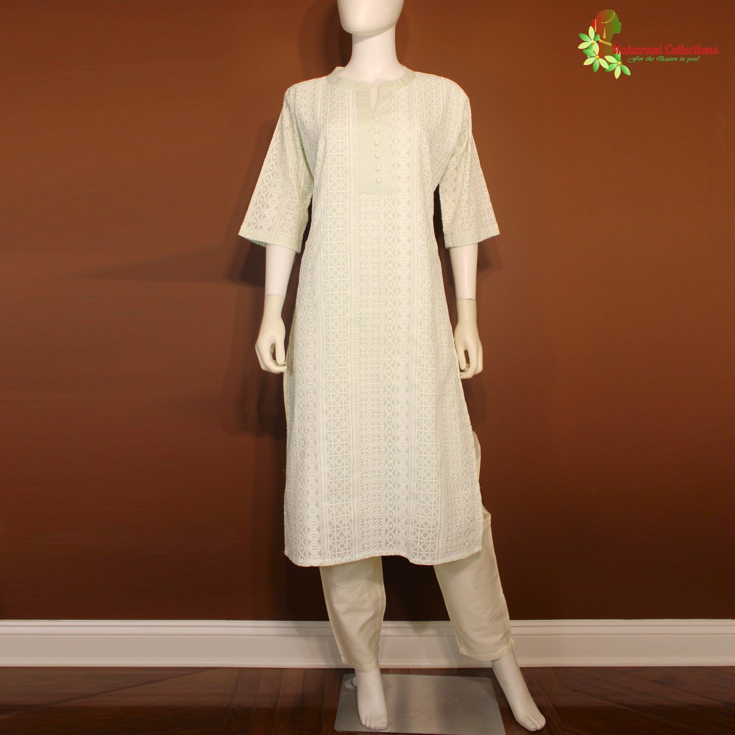 Maharani's Lucknowi Palazzo Suit Set - Sea Green (XL)