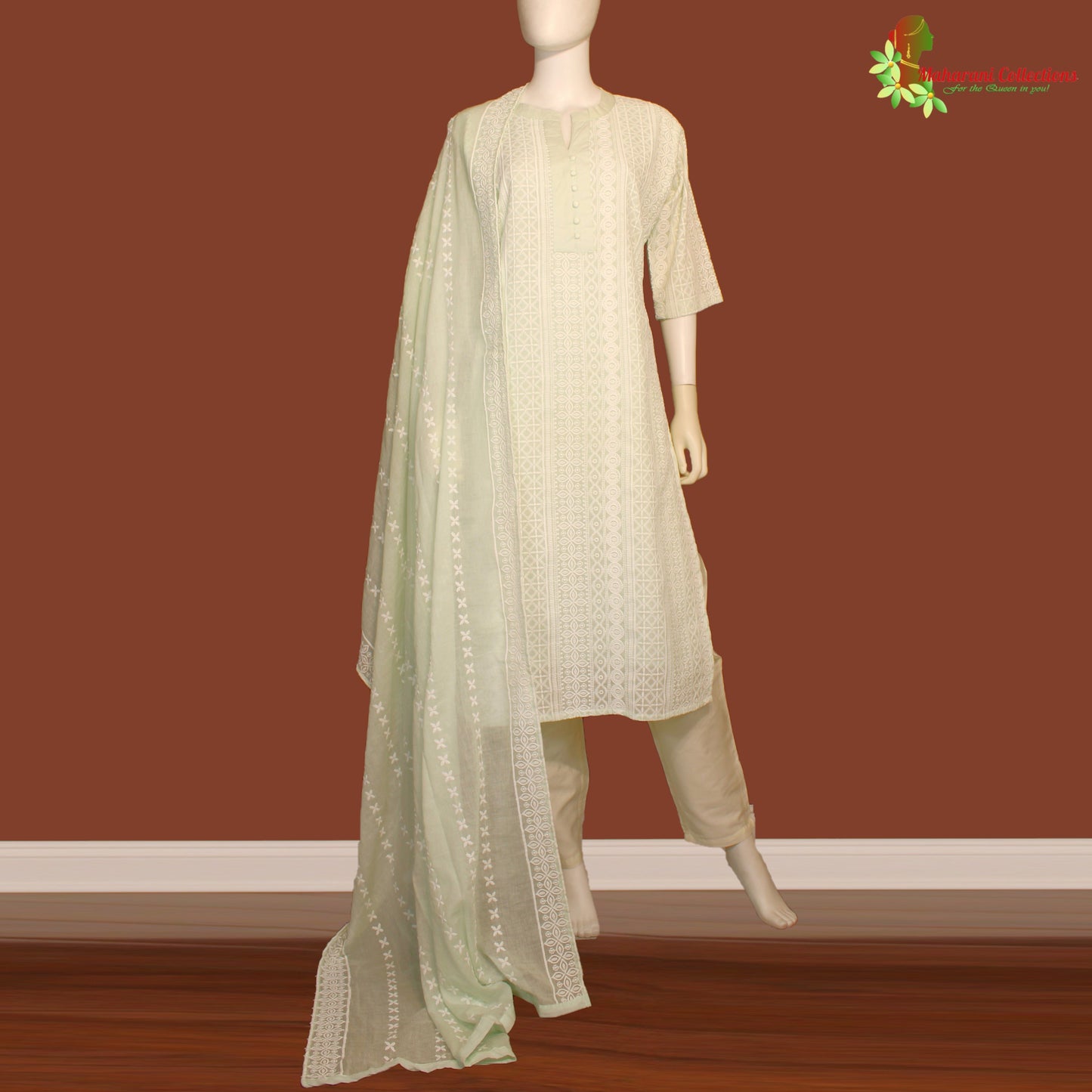 Maharani's Lucknowi Palazzo Suit Set - Sea Green (XL)