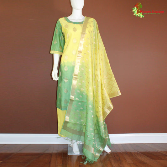 Maharani's Golden Zari Silk Palazzo Suit Set - Yellow (M)