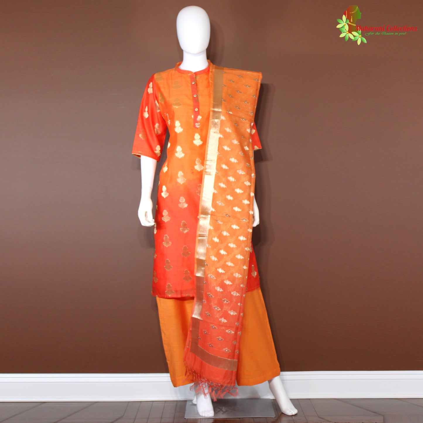 Maharani's Silk Palazzo Suit Set - Orange (M)