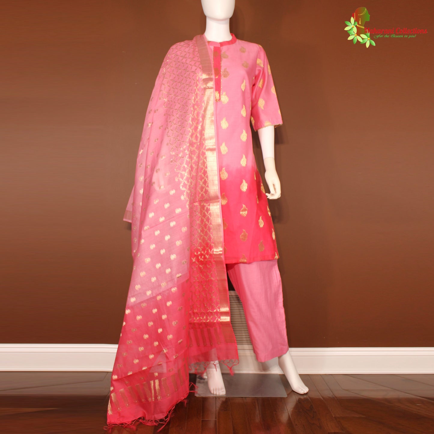 Maharani's Chanderi Silk Palazzo Suit - Pink (L)