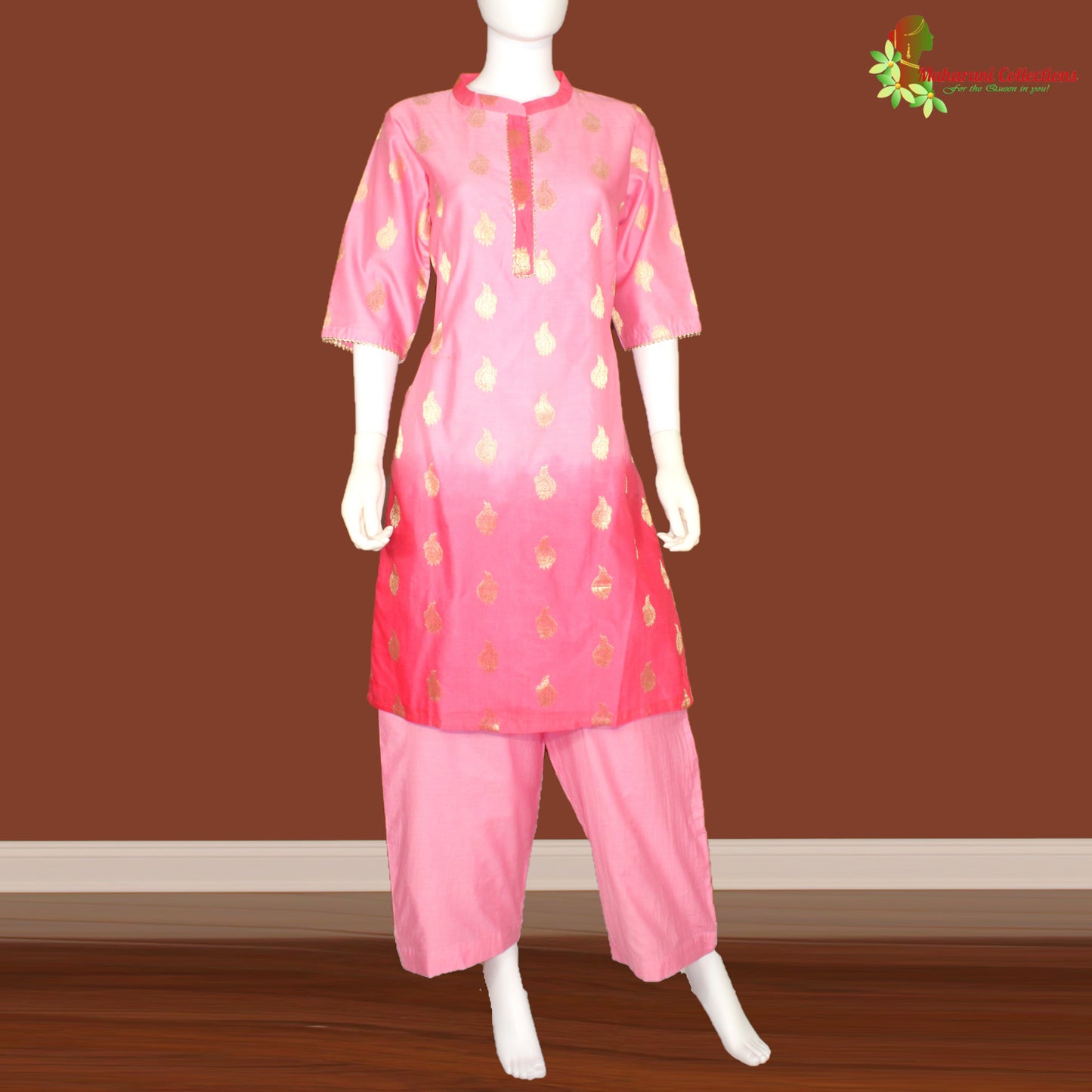 Maharani's Chanderi Silk Palazzo Suit - Pink (L)