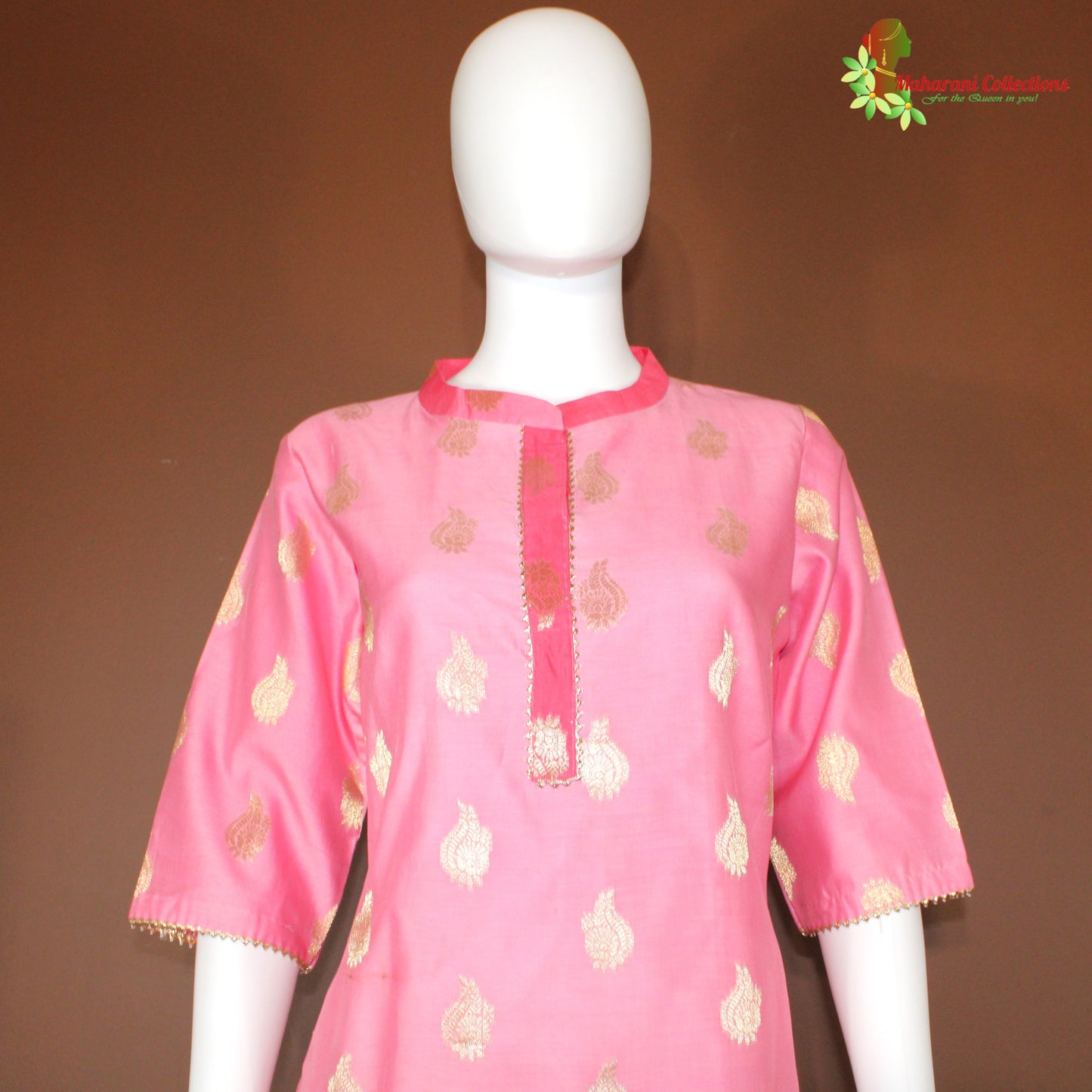 Maharani's Chanderi Silk Palazzo Suit - Pink (L)