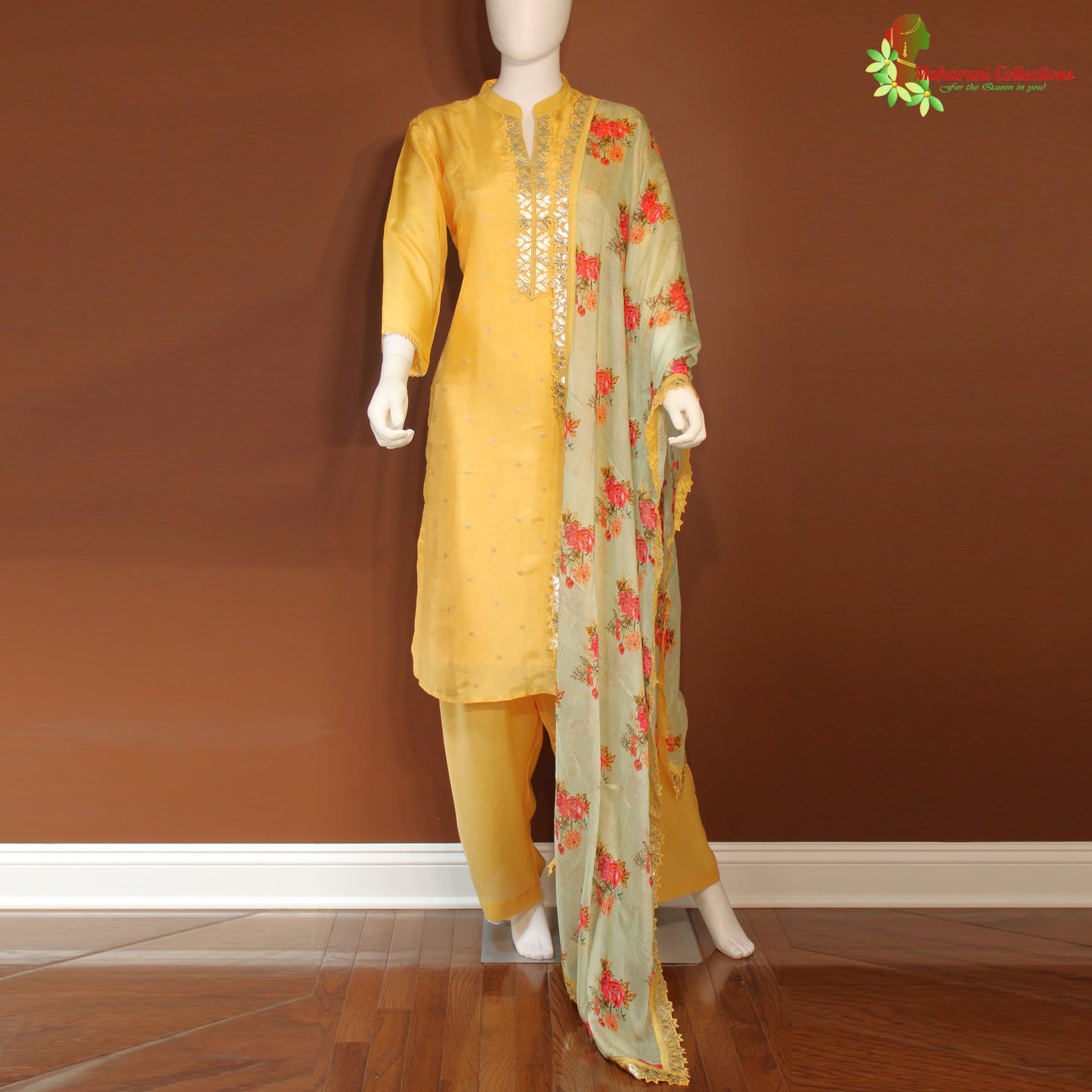 Maharani's Silk Palazzo Suit Set - Yellow (L)